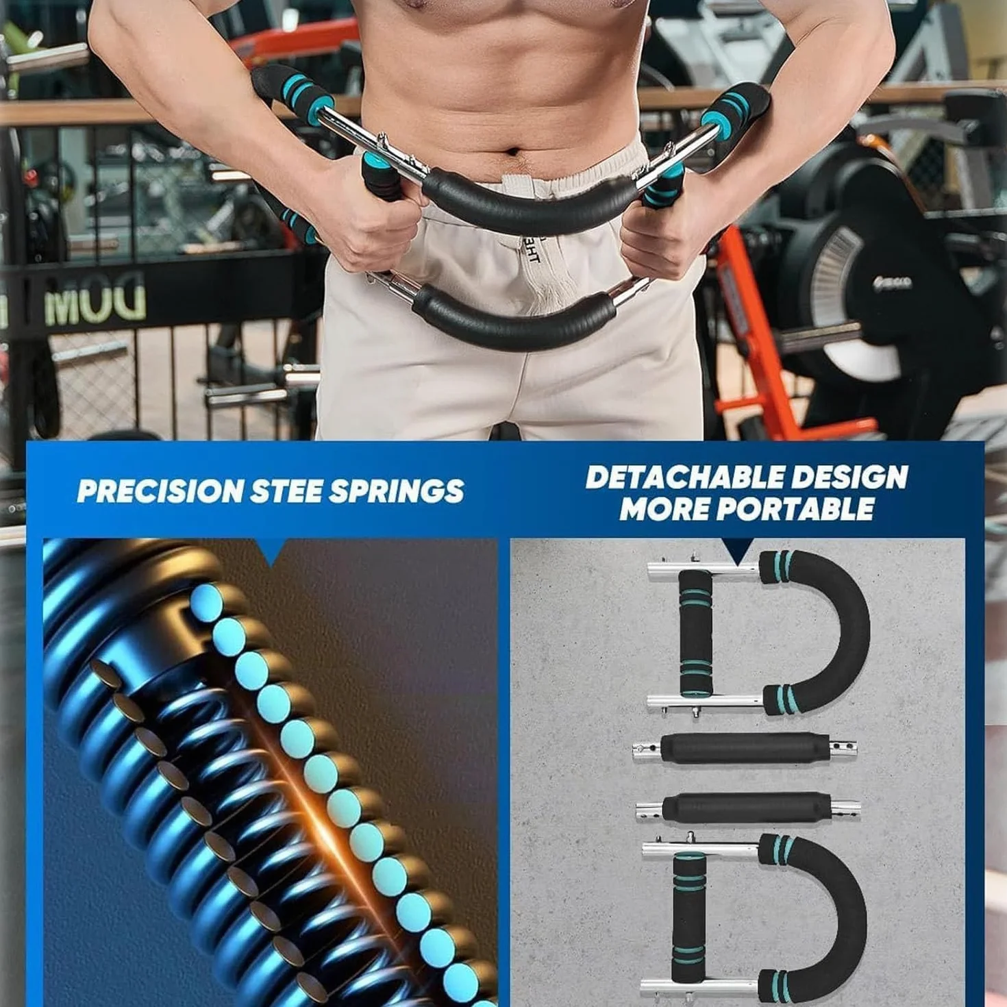 Saker Twister Arm Trainer, 18-45 kg, regulowany sprzęt do treningu klatki piersiowej, przenośny drążek Power Twister, zdejmowany opór sprężyny, do domowego fitnessu w dowolnym miejscu