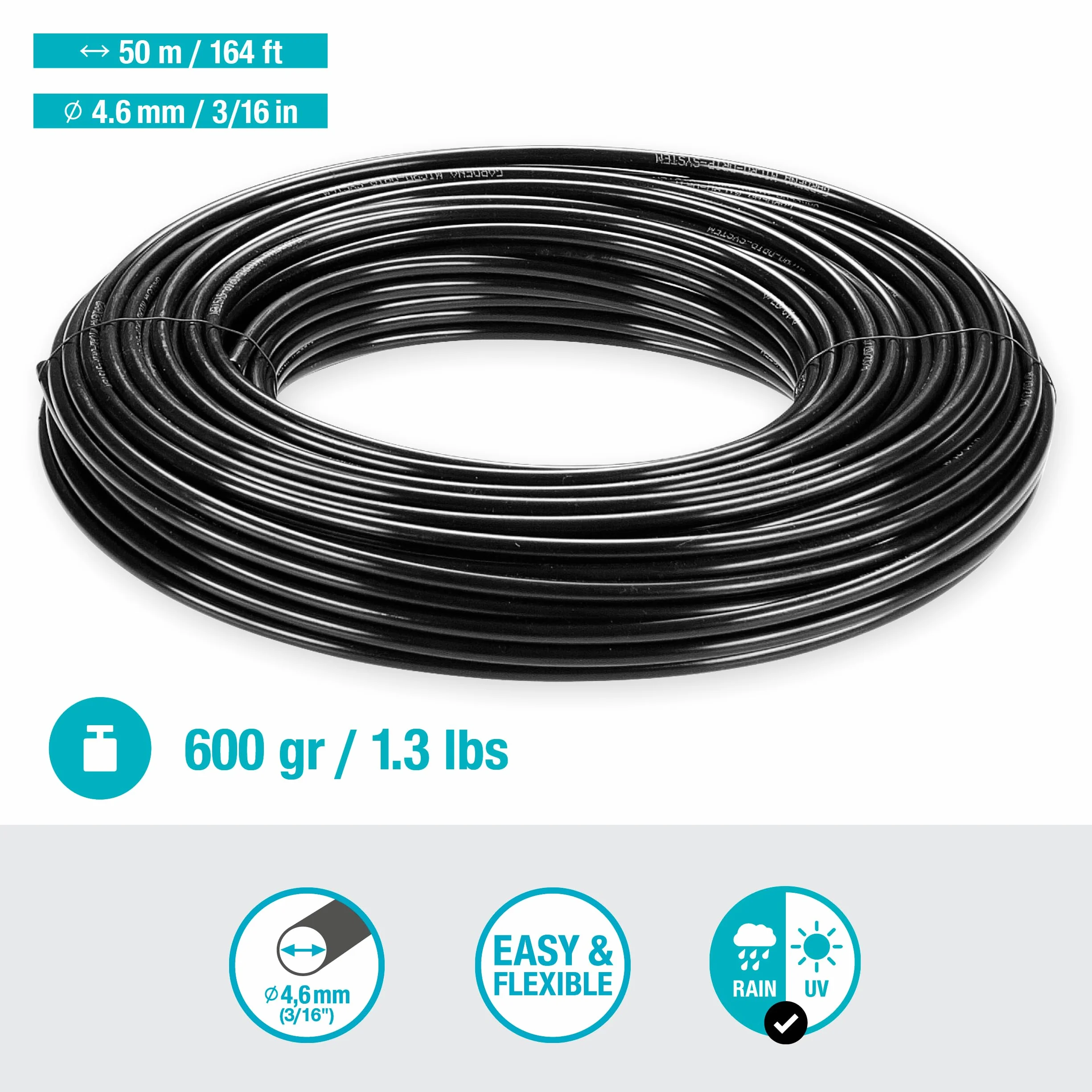 Gardena Micro-Drip system rura rozdzielcza: elastyczna rura doprowadzająca, 4,6 mm (3/16"), do montażu naziemnego i podziemnego, odporna na promieniowanie UV, 50 m (1348-20)