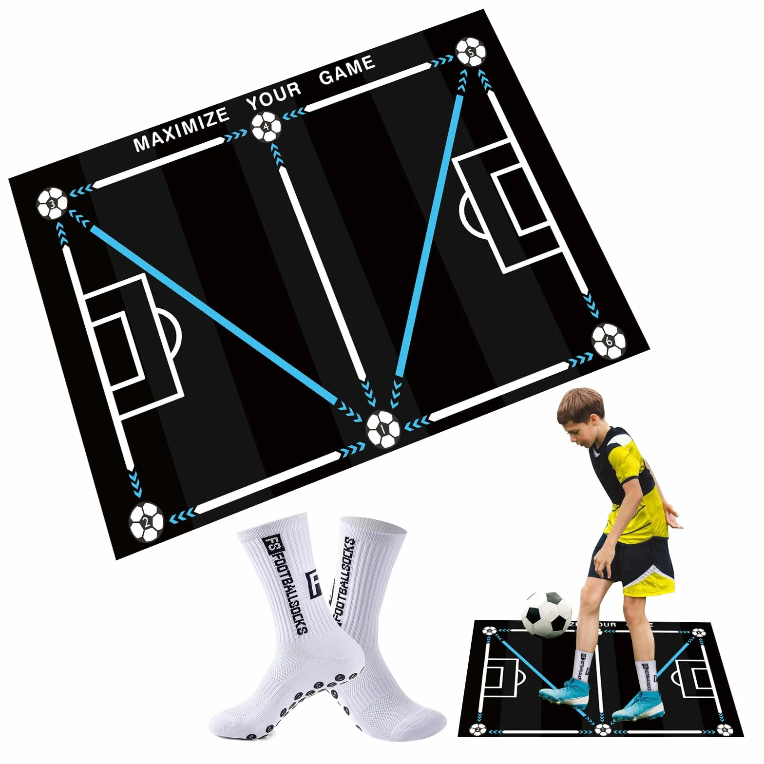 Mata treningowa dla dzieci 60x90 cm antypoślizgowa z piłką nożną i skarpetami 35-39