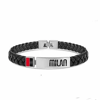 LOWELL Bransoletka ze stali i plecionej skóry AC MILAN B-MB001UCR Srebrny M