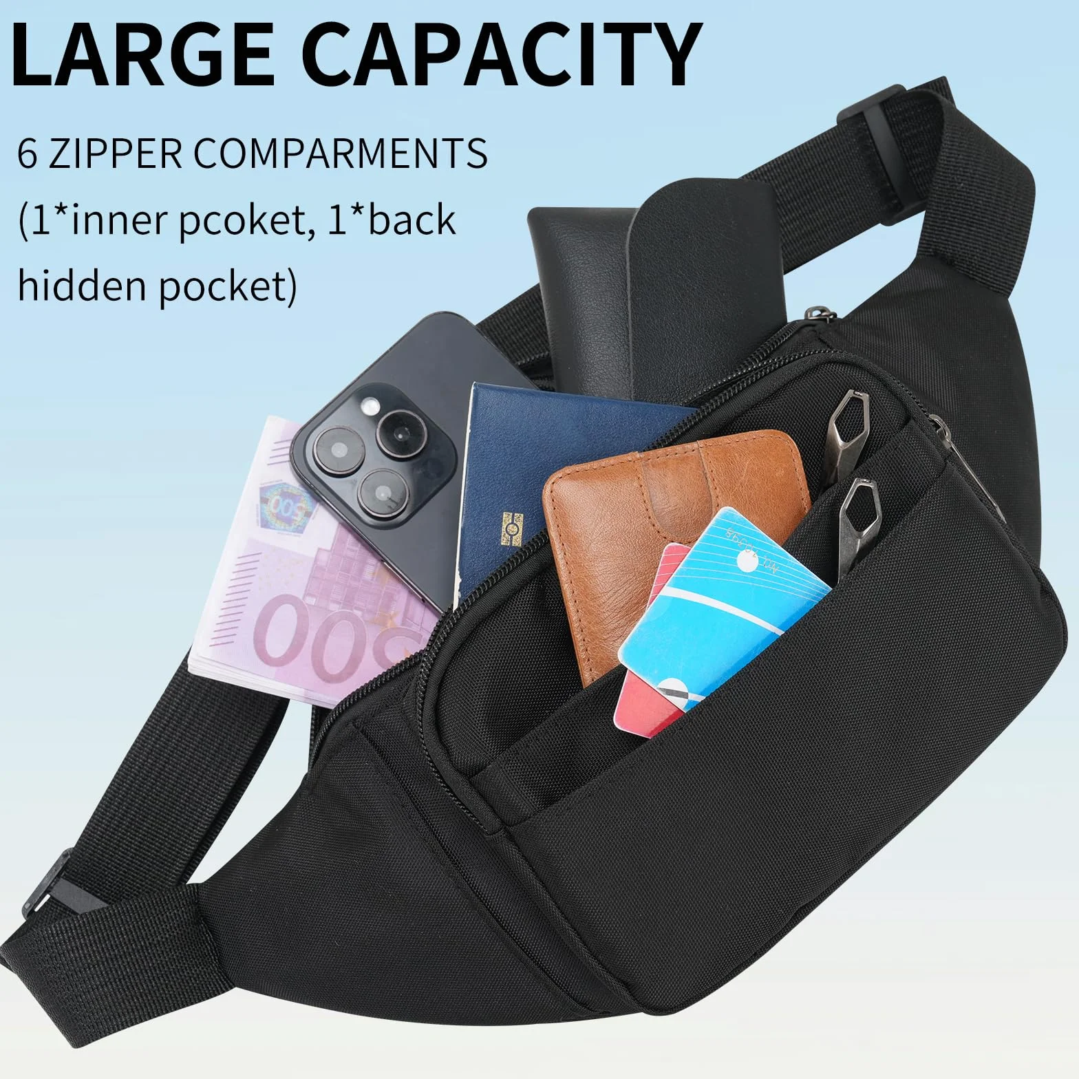 Bumbags dla kobiet i mężczyzn Modna torba nerka z 6 kieszeniami na zamek błyskawiczny, dużyopałność, talia nerka, saszetka na podróż, sport, świeżym powietrzu, codzienne użycie, plecak