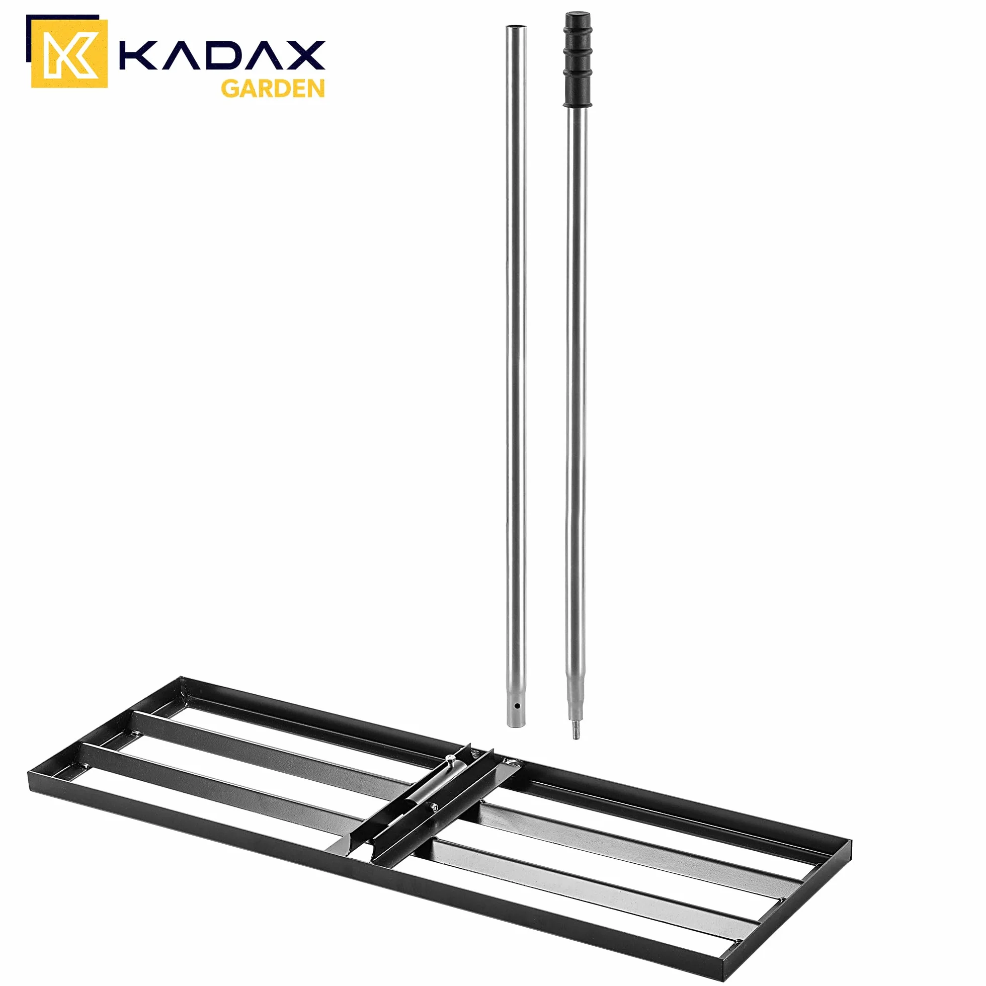 KADAX Grabie do trawnika, 89 x 29 cm, grabie poziomujące do pielęgnacji trawnika, do poziomowania podłoża, metalowe, z trzonkiem