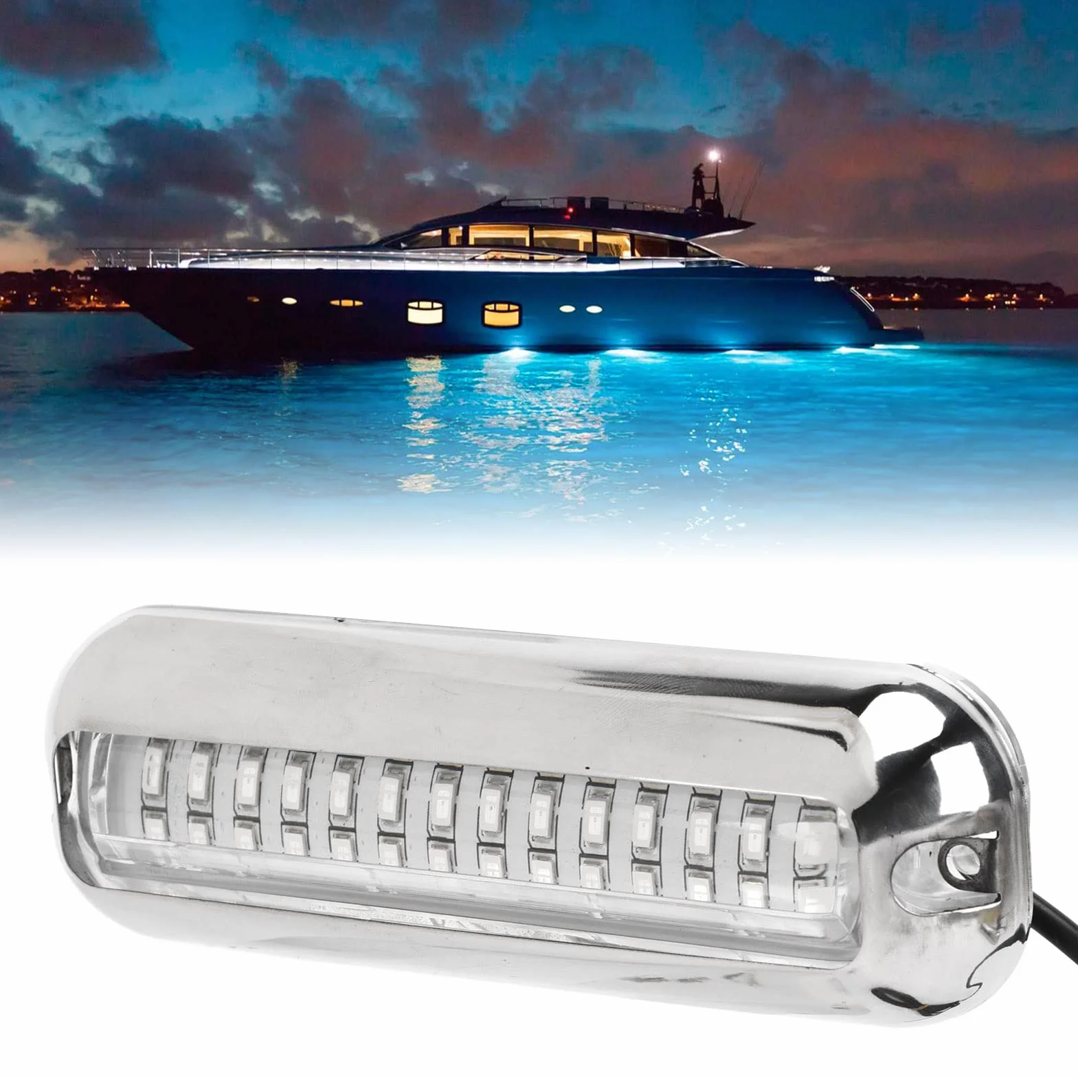 Aramox Oświetlenie łodzi Podwodnej, 2 szt. 42 LED Oświetlenie Pawęży łodzi 10-36 V IP68 Wodoodporne 1500 Lm Super Jasne Morskie światło Pawęży (Niebieskie światło)
