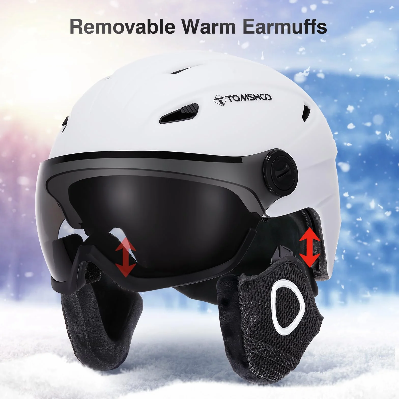 TOMSHOO Kask narciarski ze zdejmowanymi goglami, wewnętrzną wyściółką i nausznikami, certyfikowany, bezpieczny i lekki kask snowboardowy