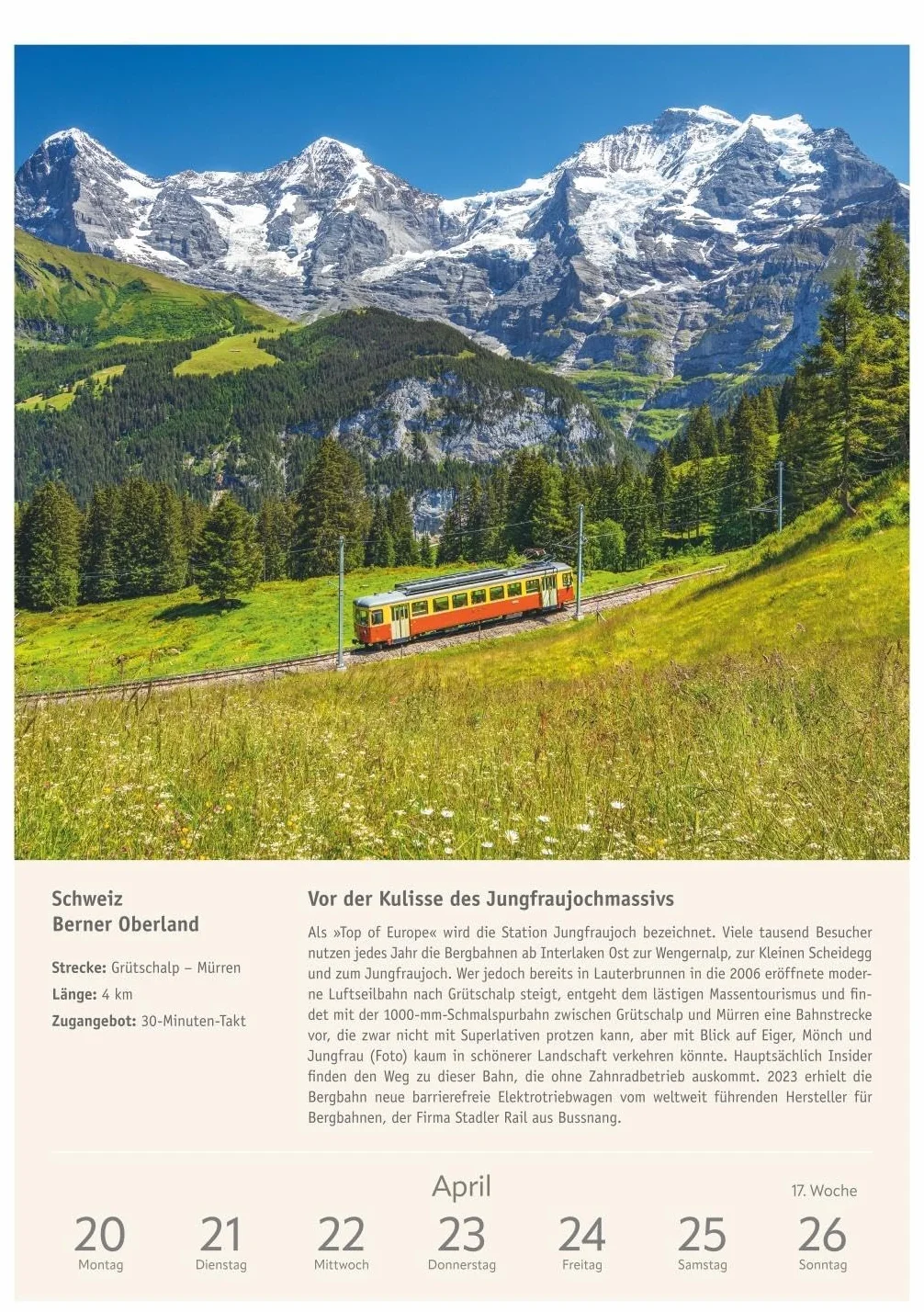 Zugreiselust Wochen-Kulturkalender 2026 - 53 unvergessliche Reiseerlebnisse: Jede Woche mit dem Zug durch Länder, Städte und Regionen: Foto-Wandkalender mit vielen Infos für Eisenbahn-Freunde