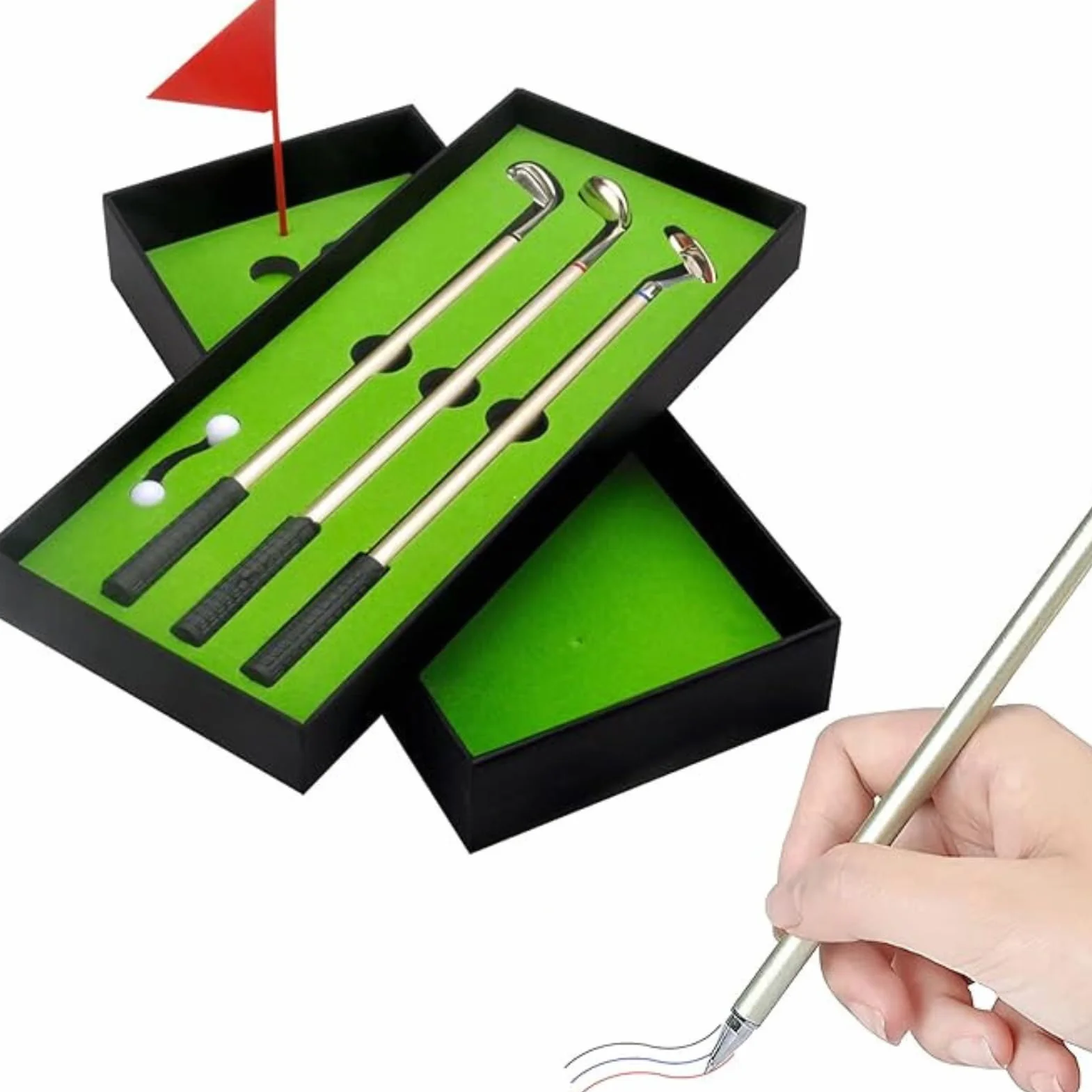 Zestaw długopisów golfowych mini kluby golfowe z piłkami flaga 3 szt.