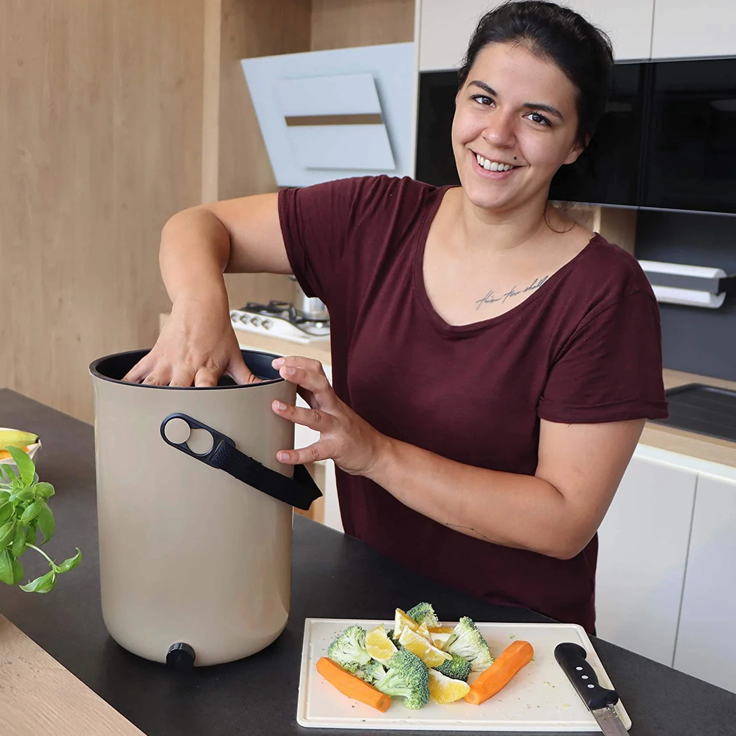 Skaza Bokashi Organko 2 (9,6 litra) Bio kosz na śmieci | Zestaw startowy do odpadów kuchennych i kompostowania + 1 kg aktywator do fermentacji EM (Cappuccino)
