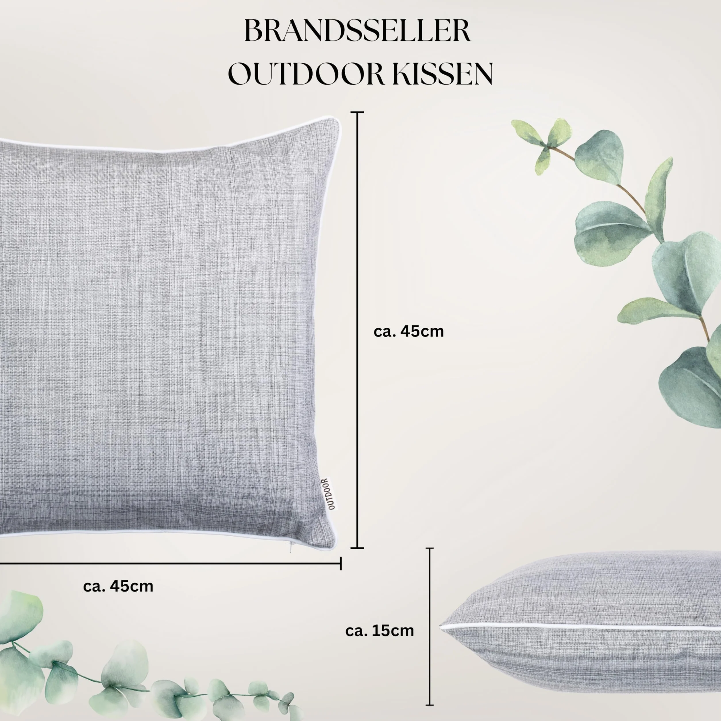Brandsseller Outdoor ogrodowa poduszka dekoracyjna z lamówką – wygląd lnu, uniwersalna, odporna na zabrudzenia i działanie wody z zamkiem błyskawicznym – 45 x 45 cm – 4-częściowy zestaw ekonomiczny – jasnoszara
