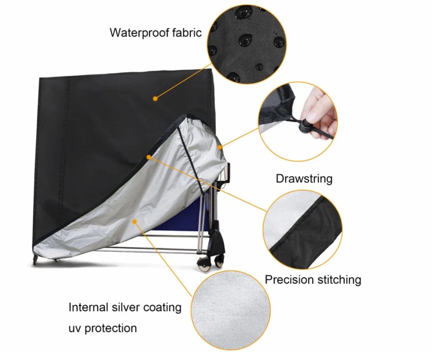 AMSAMOTION Pokrowiec na stół do tenisa stołowego Ping Pong Pokrowiec ochronny Heavy Duty Wodoodporny Wiatroszczelny Anty-UV Oxford Tkanina Ochronna na zewnątrz 165 × 70 × 185 cm