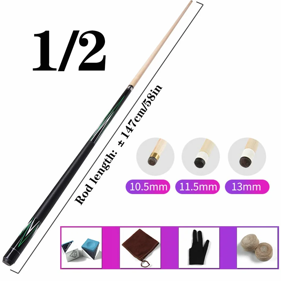 AILILI Kij bilardowy, klon kanadyjski, końcówki 10,5/11,5 mm, składany, różowy/biały/czarny