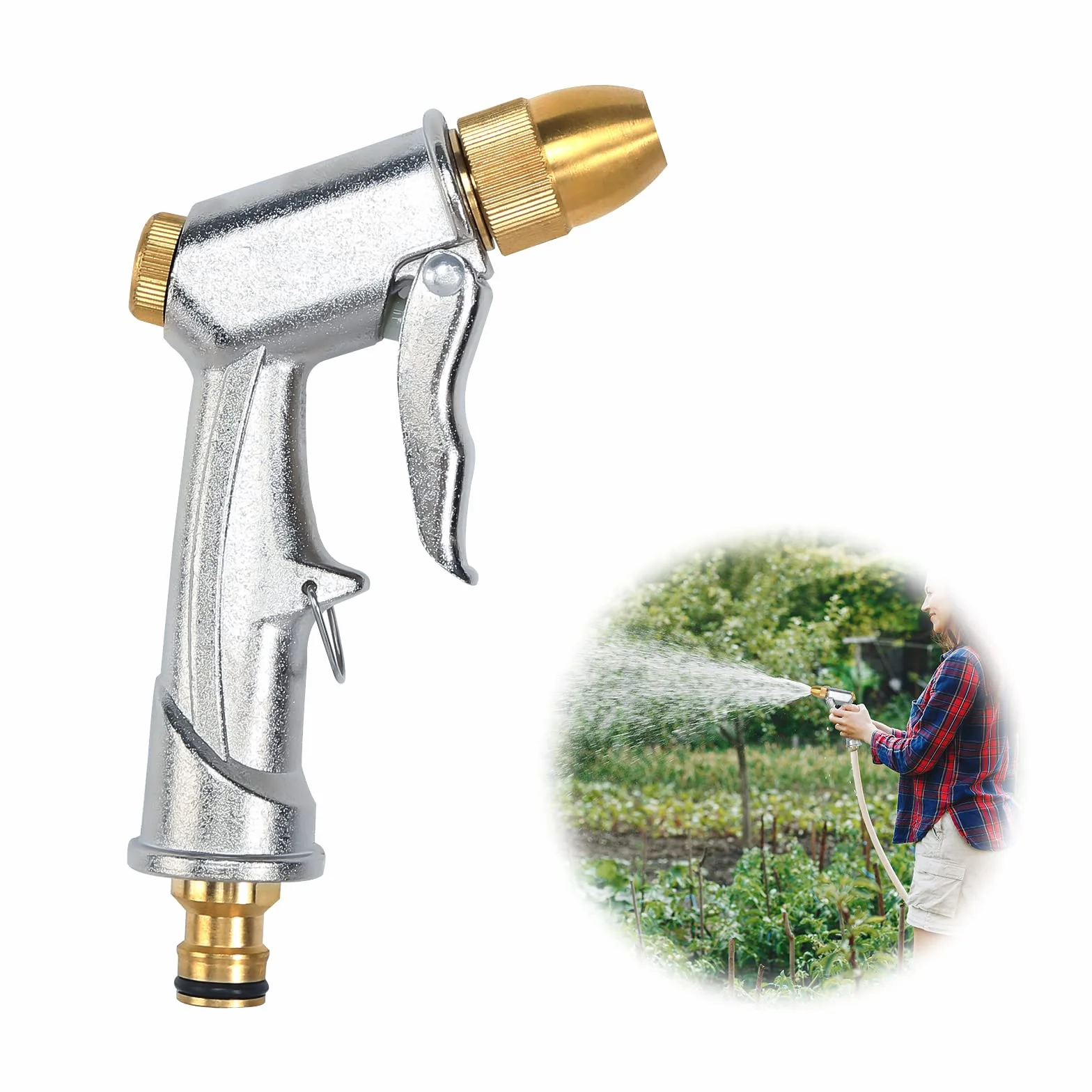 Wytrzymała metalowa dysza węża ogrodowego, 100% wytrzymały metalowy pistolet na wodę, wąż ogrodowy, pistolet natryskowy, pistolet natryskowy, metalowy do mycia samochodu i zwierząt domowych
