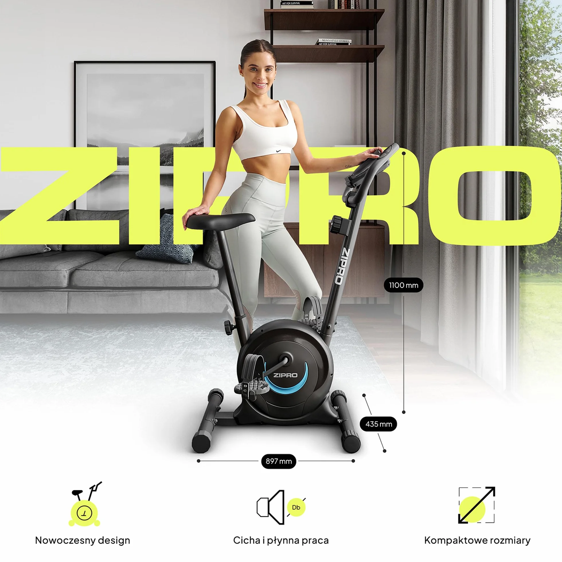 ZIPRO Rower Treningowy z 8 Stopniowym Oporem Magnetycznym, Uchwytem na Telefon, Wyświetlaczem LCD, Regulowanym i Wygodnym Siodełkiem, Lekki Rower Stacjonarny do Treningu Cardio w Domu (One S)