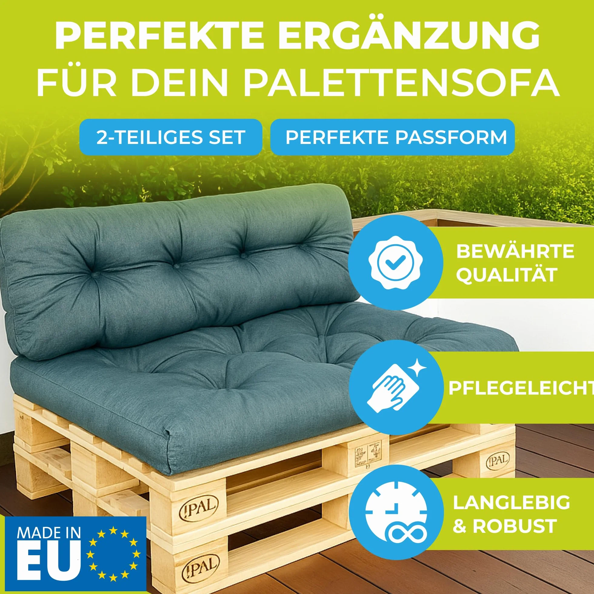 Poduszka dekoracyjna na palety 40x40 | Pikowane poduszki do mebli z europalet | Do ogrodu i wnętrz | Wodoodpychająca i trwała tkanina | Wyprodukowana w Polsce | Pomarańczowy