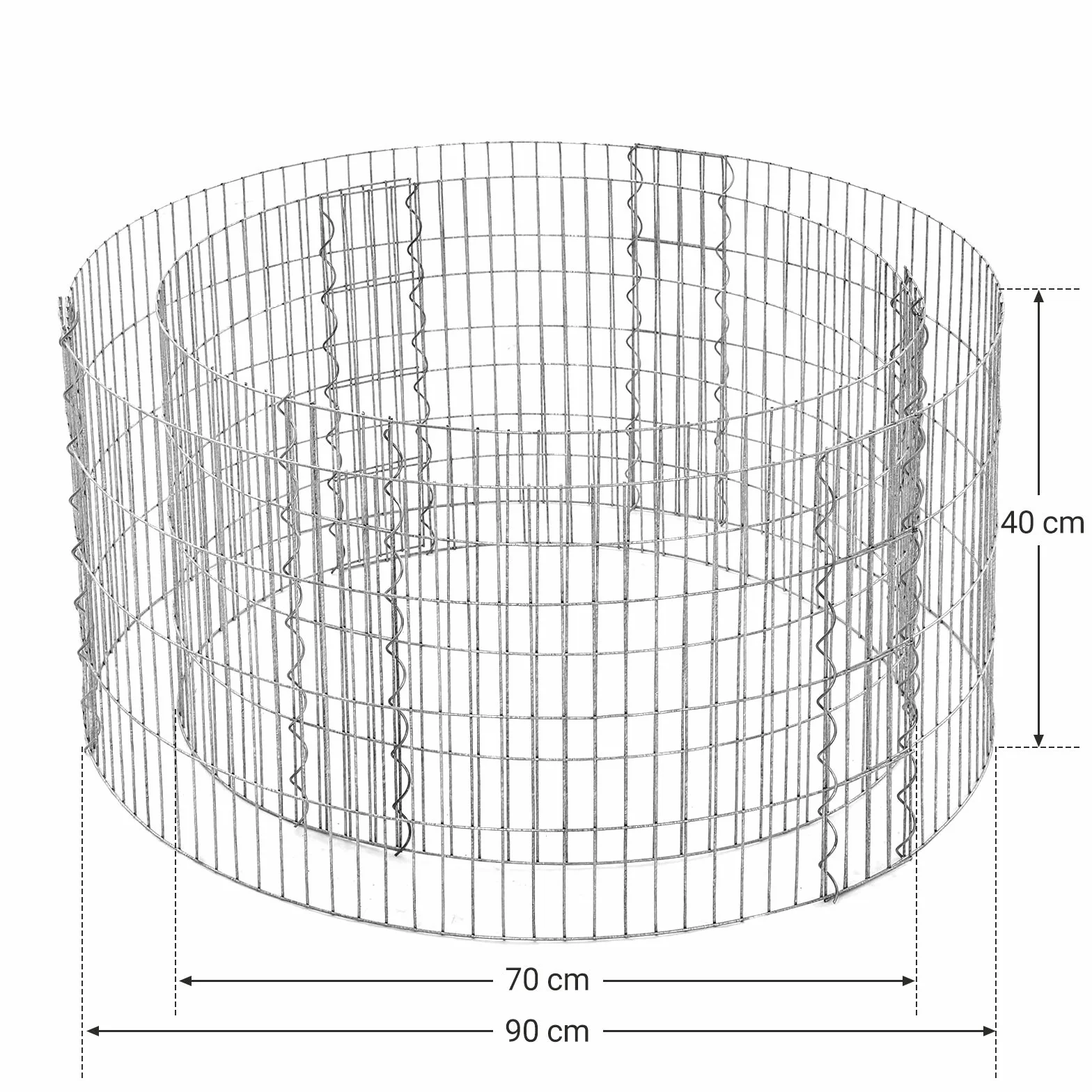 SONGMICS gabion, okrągły, kosz gabionowy, kosz kamienny wykonany z metalu, siatka o małych oczkach 2,5 x 10 cm, ogrodzenie z drutu ze stali ocynkowanej, nierdzewne, 90 x 40 cm (Ø x W), srebrny GGB479