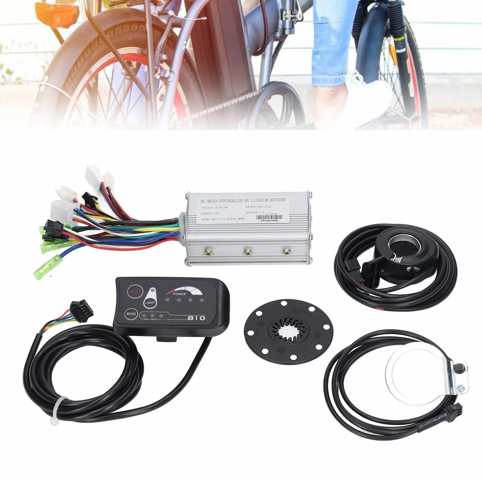Zestaw do konwersji roweru elektrycznego, 36 V, 48 V, 15 A, kontroler silnika rowerowego, zestaw regulatora prędkości roweru elektrycznego z panelem S810, do silnika 250 W, 350 W