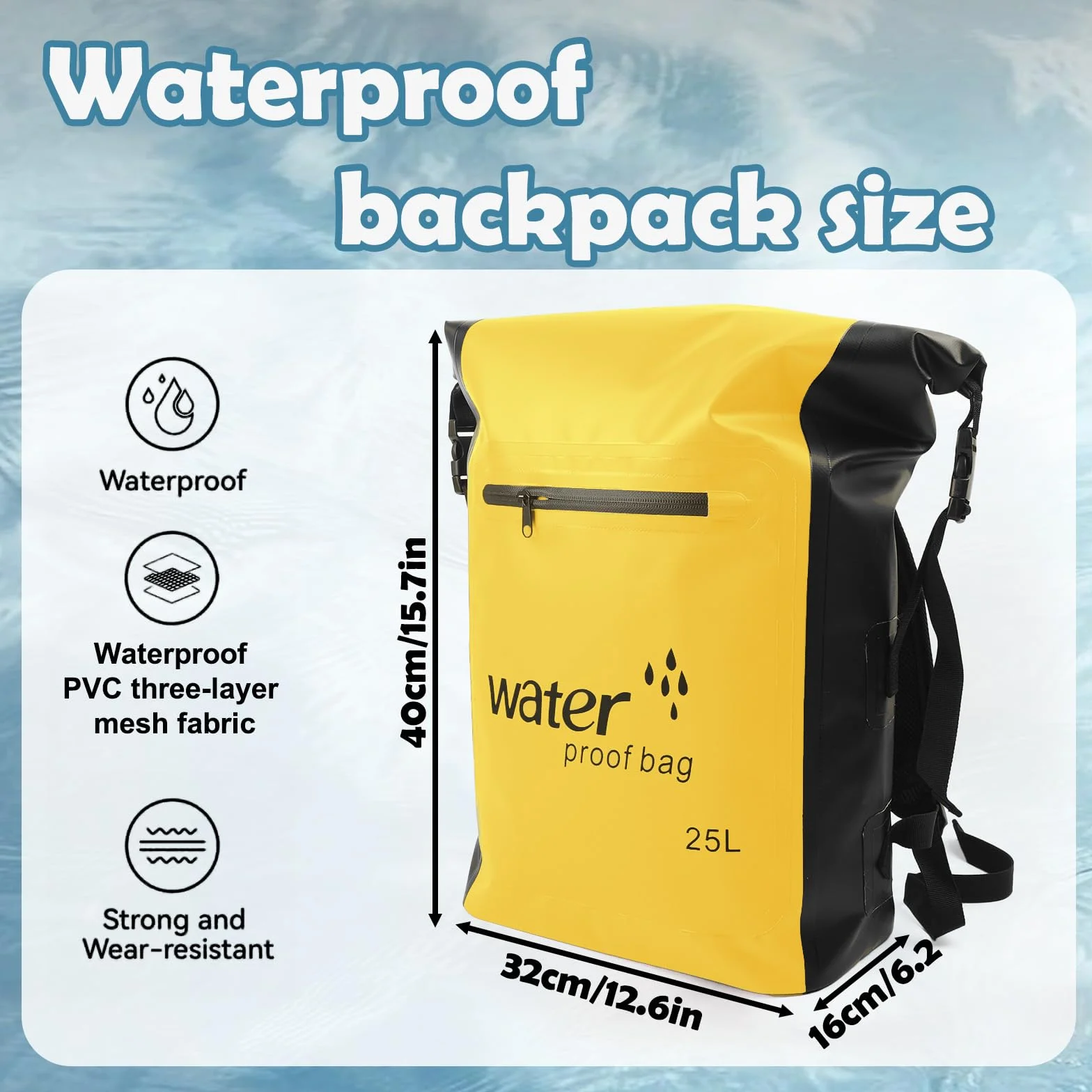 wodoszczelna torba, żółty, 25L