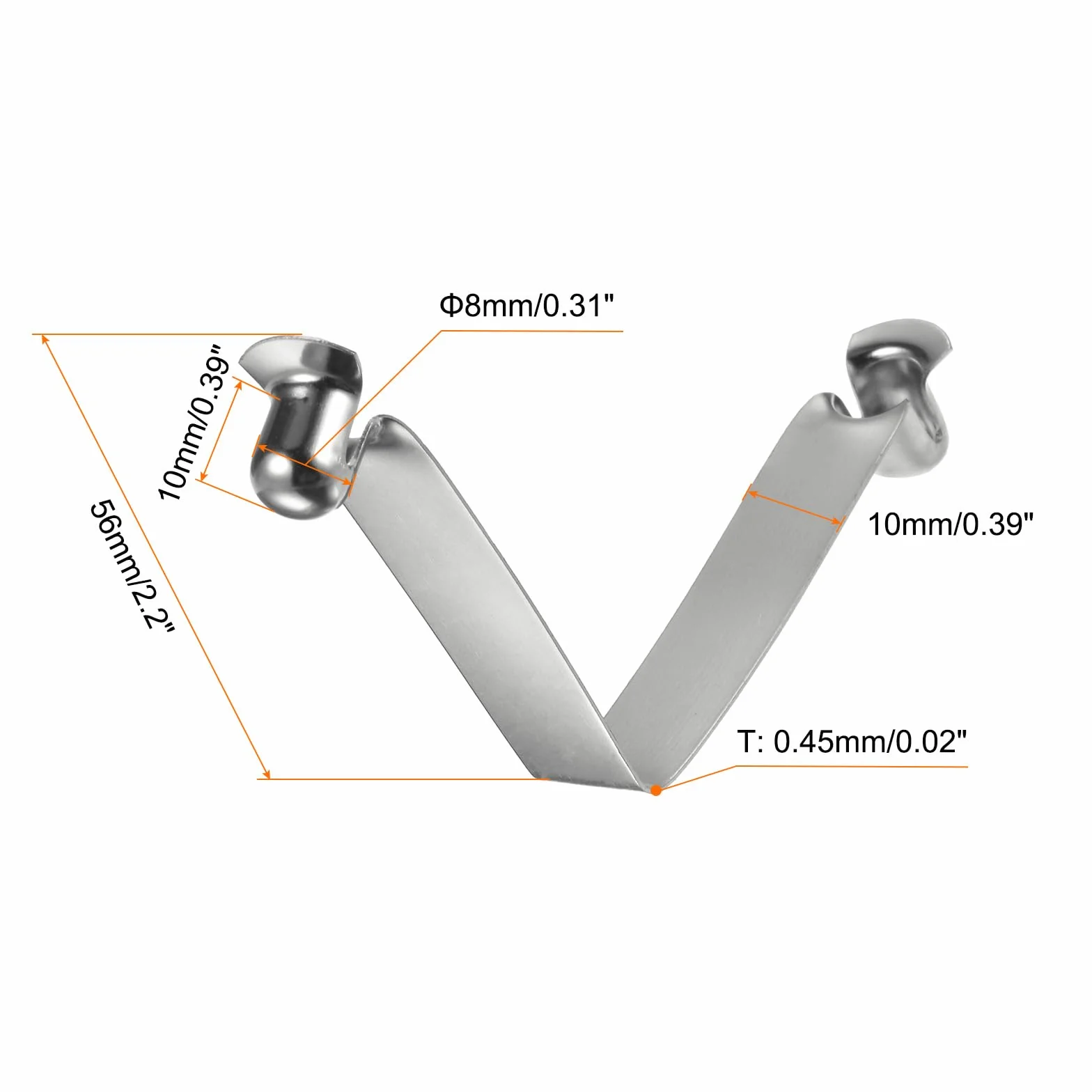 QUARKZMAN 30 szt. Sprężynowy klips z podwójnym przyciskiem do kajaku 8 x 10 x 56 mm 65 Mn w kształcie litery V ze stali sprężynowej sprężynowy zacisk zacisk rurowy z blokadą teleskopową do namiotu
