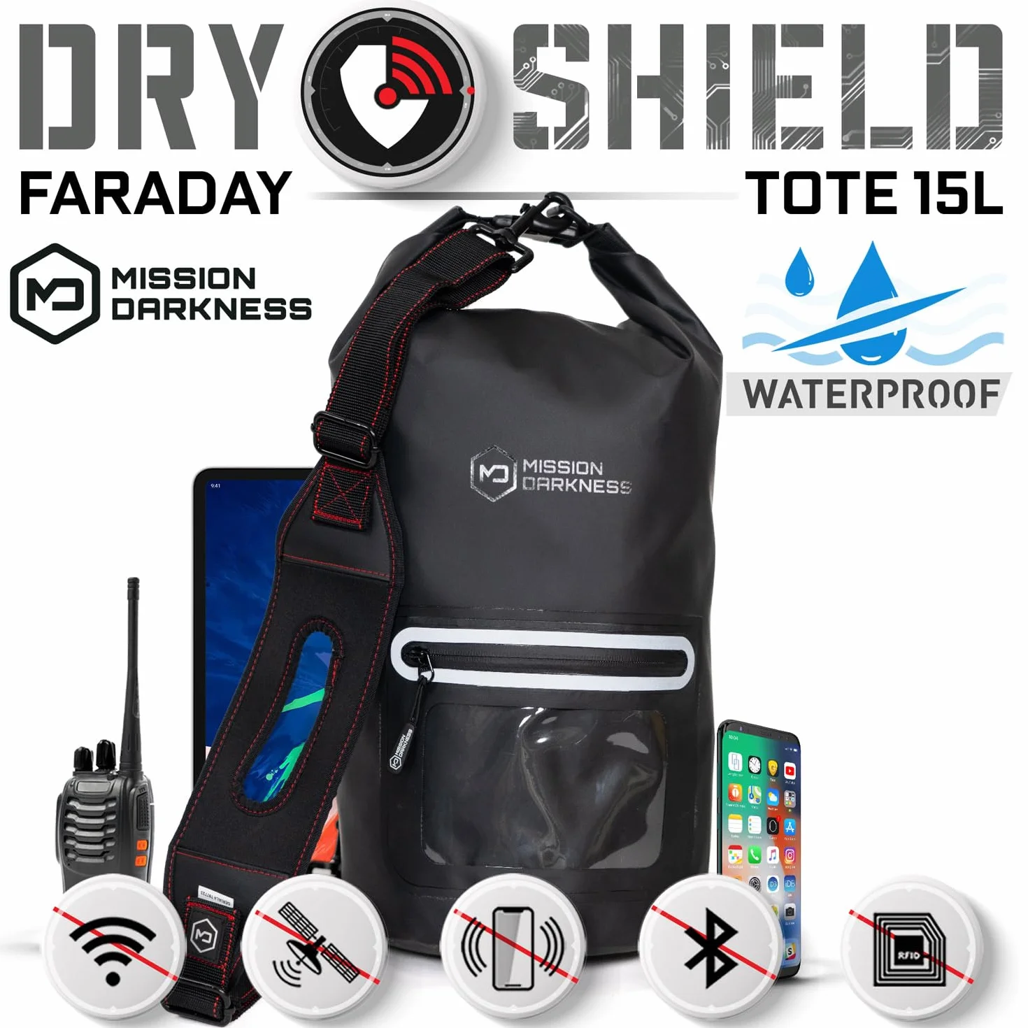 Mission Darkness Dry Shield Faraday Tote Bag 15L wodoszczelna torba ochronna blokująca sygnał