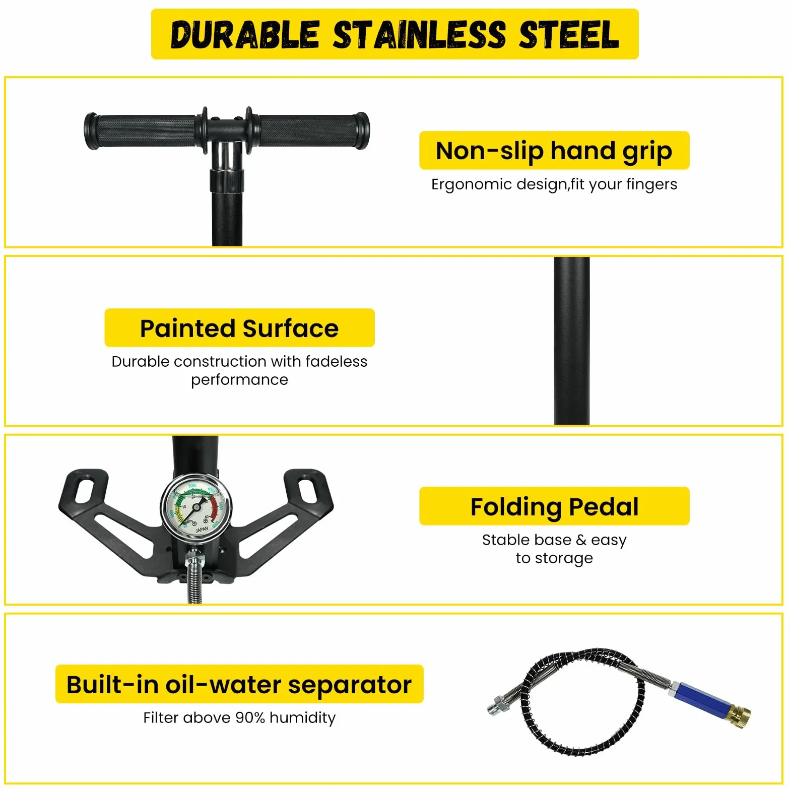 TUXING PCP pompa 4500Psi wysokociśnieniowa pompa ręczna 3 etap ze stali nierdzewnej do wiatrówki strzemię myśliwskie Paintball wiatrówka 300bar 30mpa