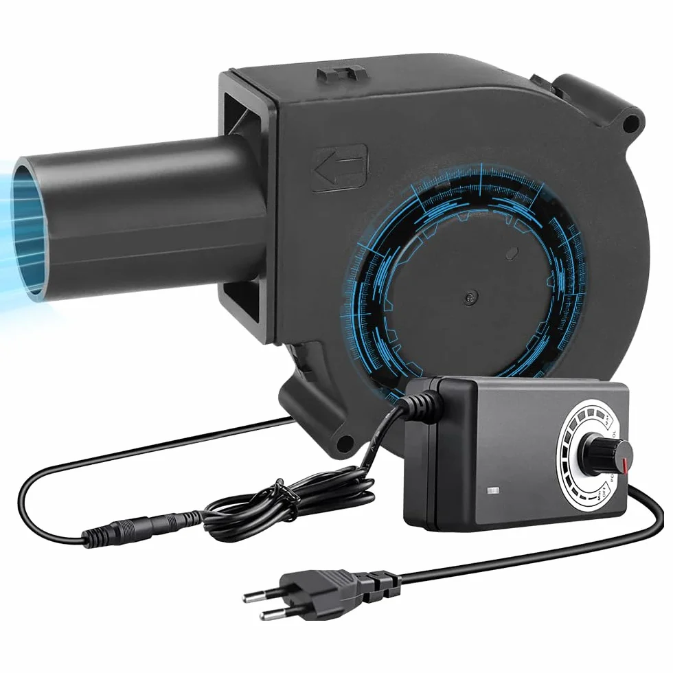NAVESO Wentylator radiowy 12 V, wentylator turbinowy 12 V, wentylator turbo z regulatorem prędkości i wylotem powietrza, wentylator odśrodkowy, regulowany wentylator chłodzący do urządzeń BBQ