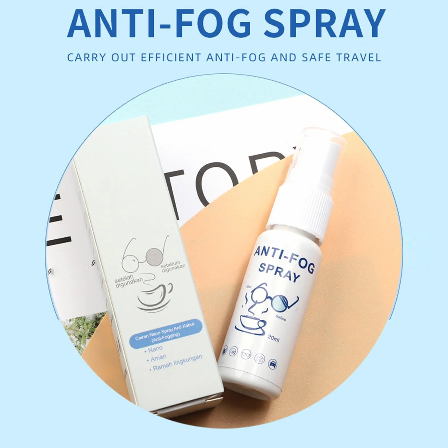 Spray przeciwmgielny do okularów pływackich, 20 ml odmgławiacz do okularów, długotrwałe rozwiązania przeciwmgielne, odporny na smugi spray przeciwmgielny do okularów, lusterek, okien, gogli do