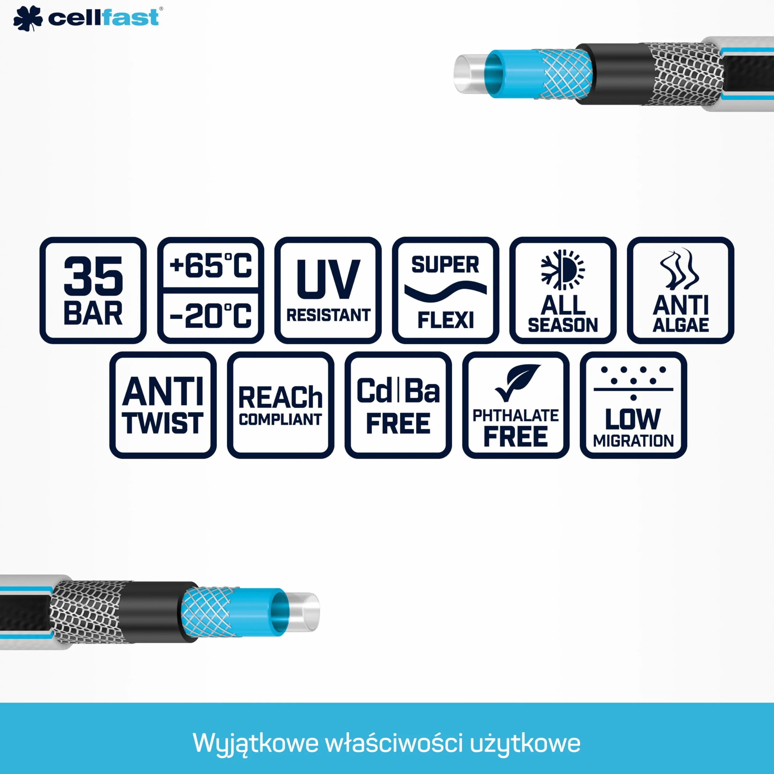 Cellfast Wąż Ogrodowy MULTIFLEX PRO, Wytrzymały, 6-Warstwowy, oplot trykotowy ATS2, Odporny na UV i Glony, Wolny od metali ciężkich, technologia velvet, 35 Bar, -20/+65°С temp. 1/2", 20m