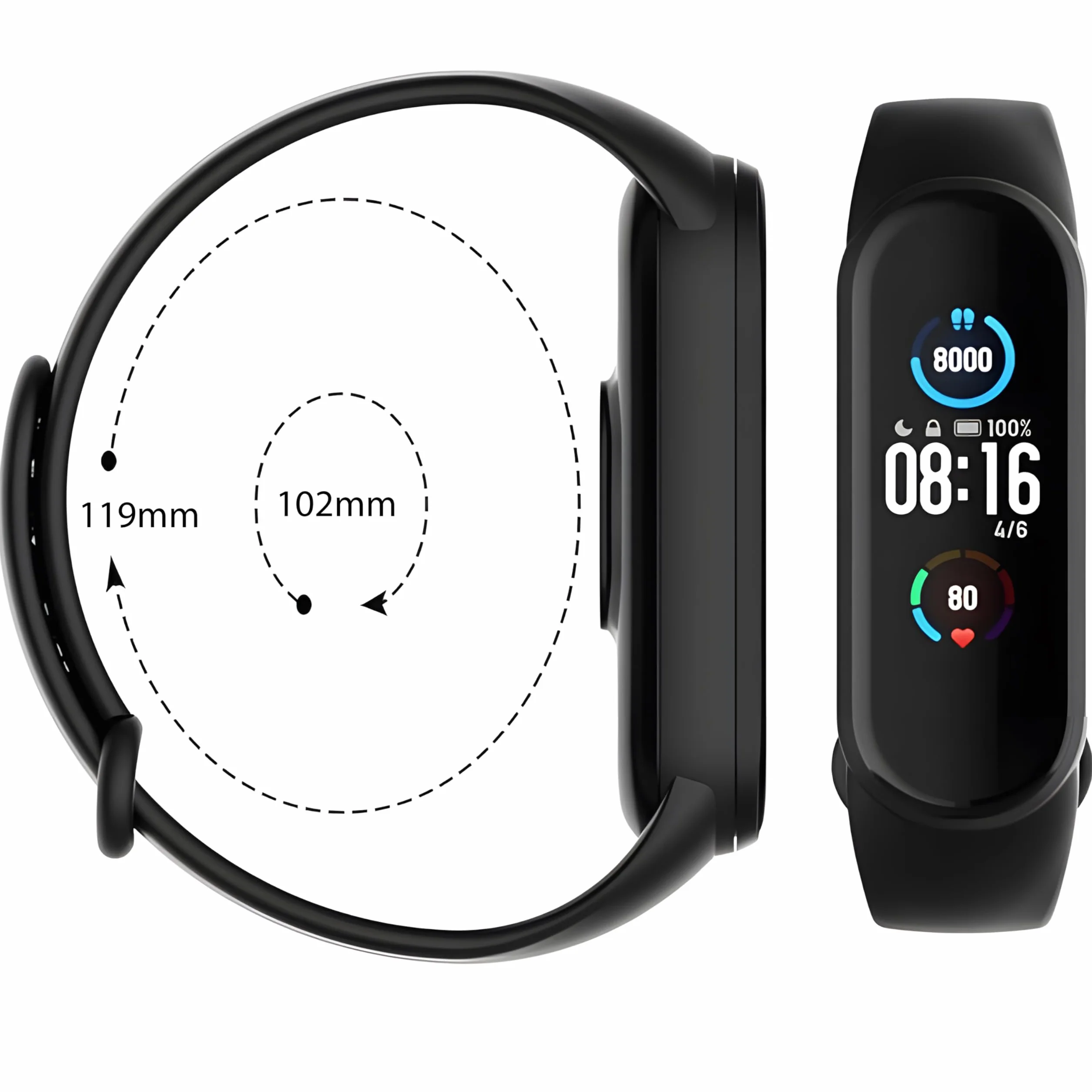 Retoo Zestaw 5 pasków do zegarka Xiaomi Mi Band 5/6/7 silikonowe wodoszczelne 102-119 mm