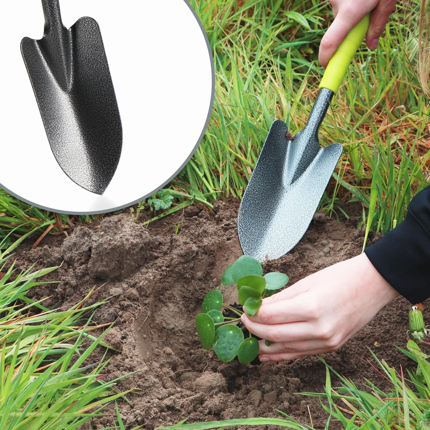 COM-FOUR® 5-czesciowy zestaw narzedzi ogrodowych - zestaw ogrodowy z podwójna motyka, malym kultywatorem, skrobaczka do fug, grabiami recznymi, kielnia