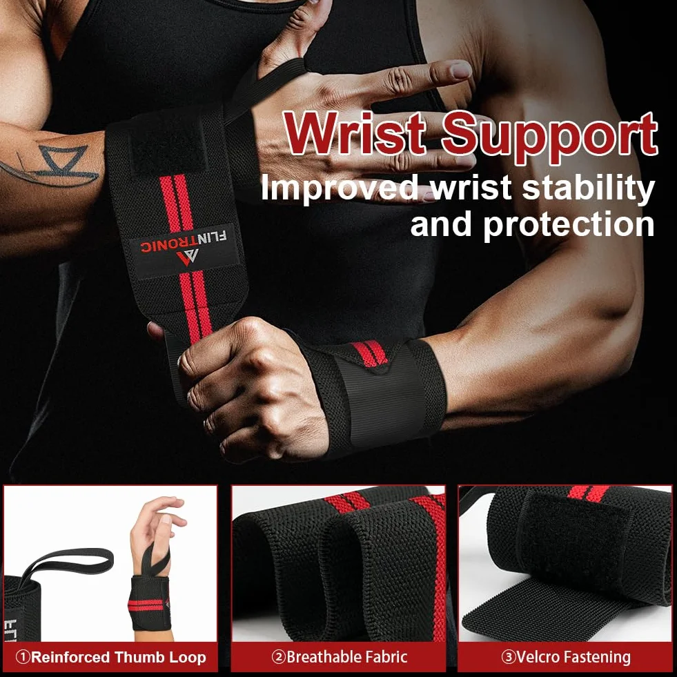 Flintronic Bandaż na nadgarstek do fitnessu, zestaw 2 sztuk, regulowany z otoczką na kciuk, bawełniany