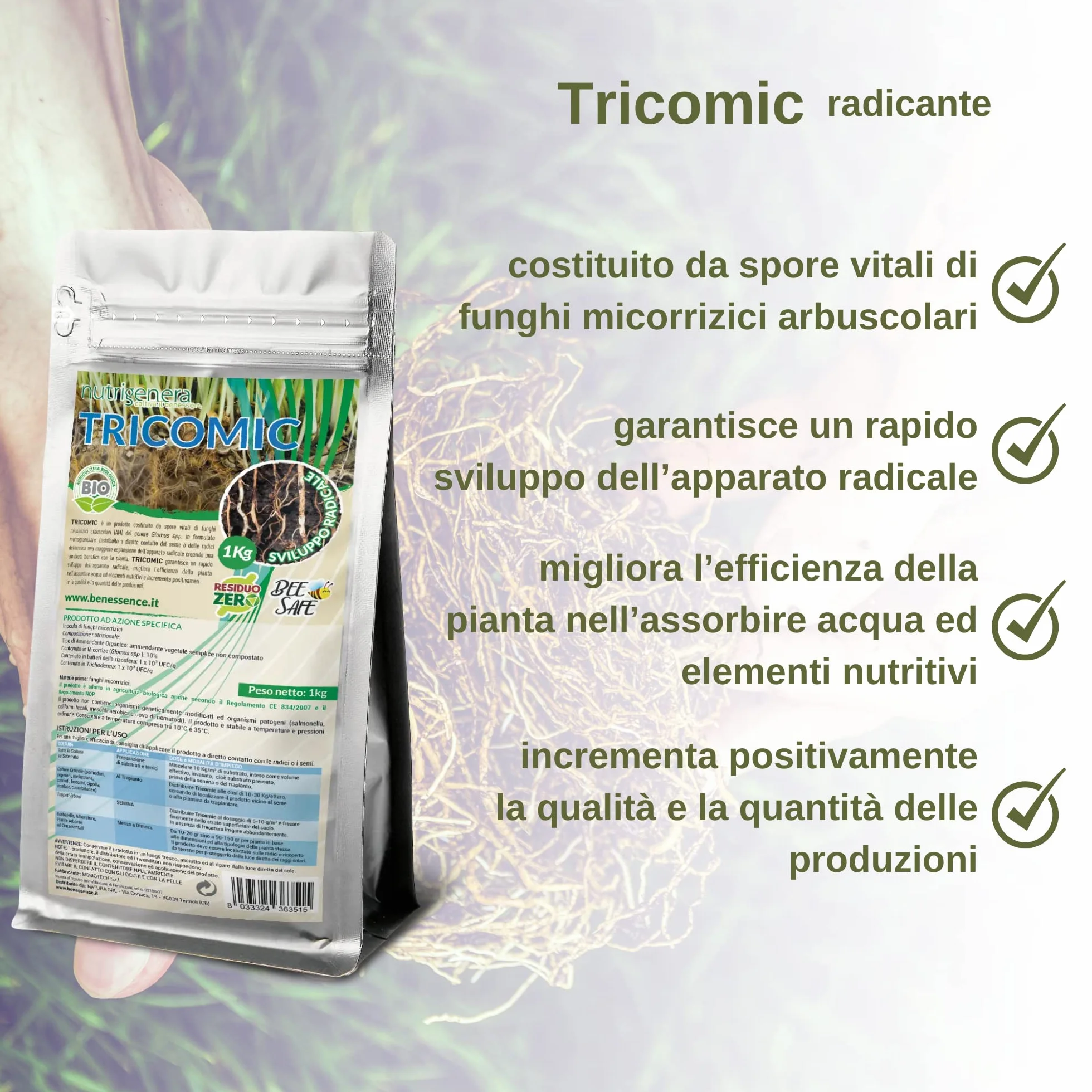 Tricomic Bio – Inokulo z grzybów mikoryzowych, Beauveria bassiana, Metarhizium – stymuluje ekspansję korzeni – 1 kg