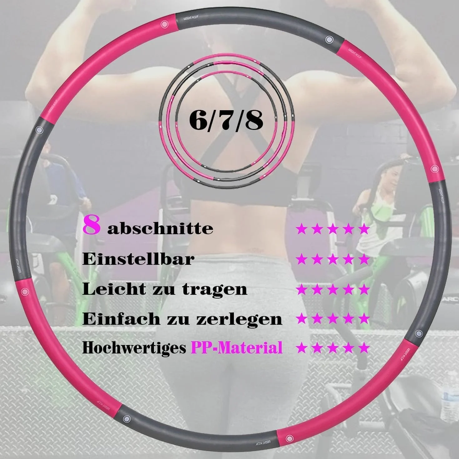 2,3 kg, hula hop, dla dorosłych, do odchudzania, dla zaawansowanych, 8-częściowych i 100 cm urządzenie fitness do domu, hula hop, fitness