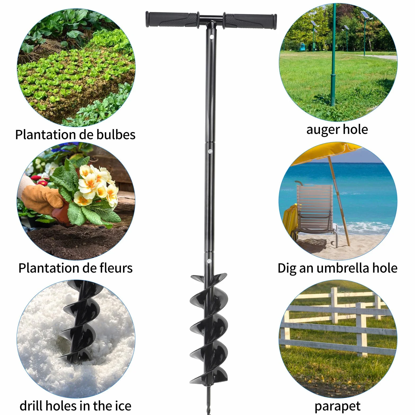 DBREAKS Wiertło spiralne do ogrodu, Ø 100 mm x 96 cm, wiertło ręczne + Ø 150 mm x 40 cm ręczna końcówka do gleby, ręczna wiertarka z uchwytem, wiertło ogrodowe
