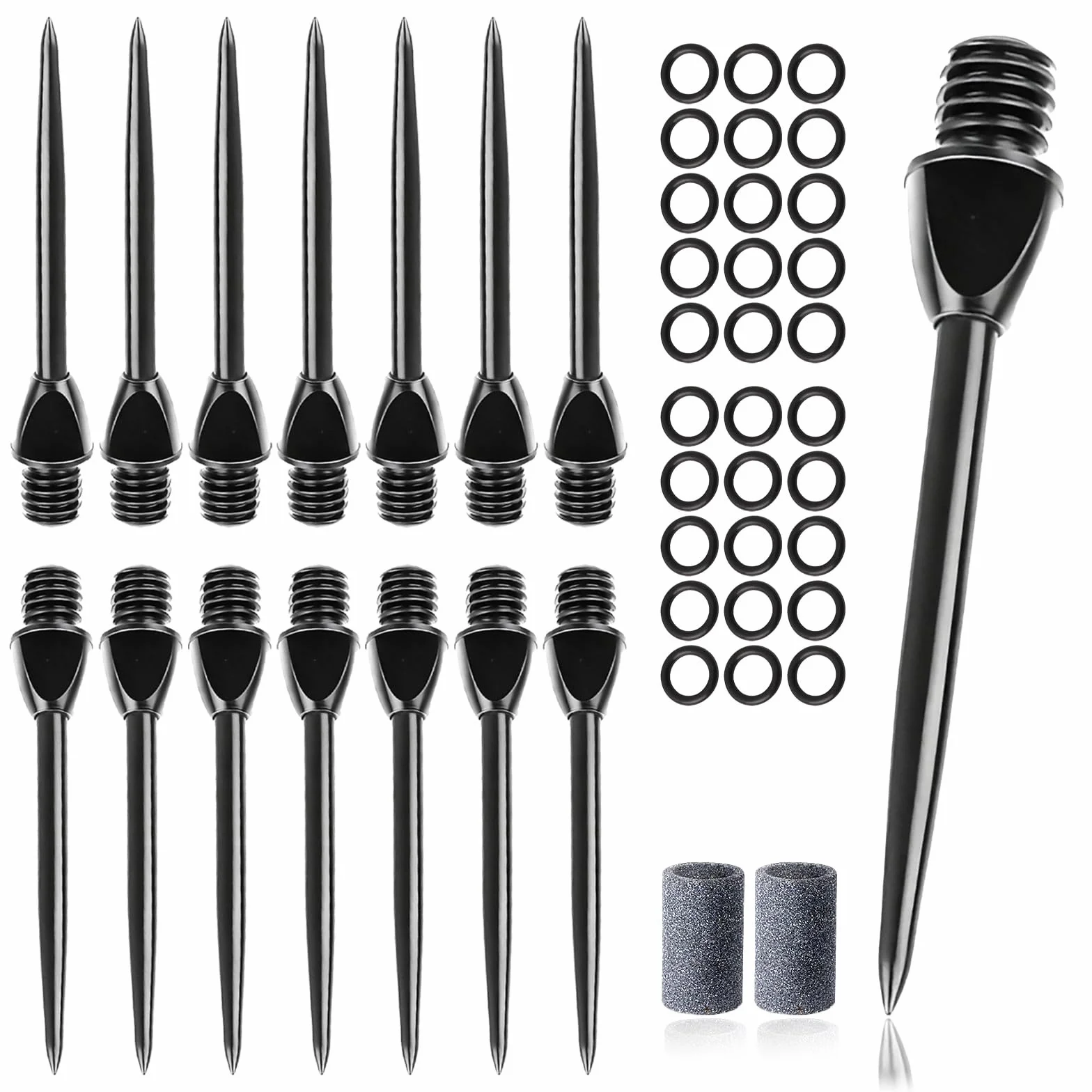15 sztuk stalowych grotów do darta z 30 gumowymi pierścieniami, stalowe groty do darta do darta stalowe, metalowe końcówki do darta do wymiany rzutki Softdart z 2 ostrzałkami