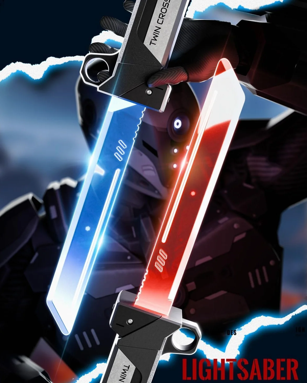 Dwukolorowy miecz świetlny LED 2 w 1, odwracalny, metaliczny rekwizyt do cosplay, oświetlenie imprezowe (1 zestaw)