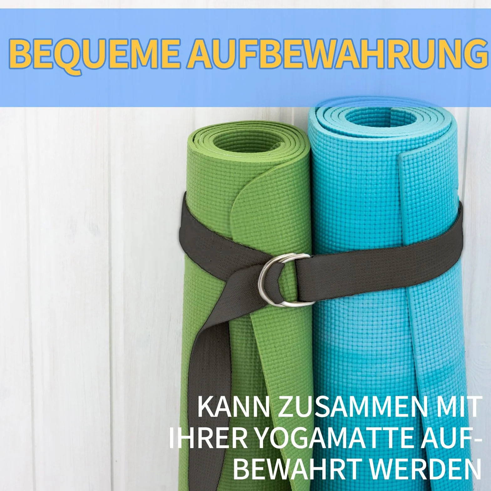 FlyWave Pas do jogi bawełniany z metalowym pierścieniem D – wielofunkcyjny pasek fitness