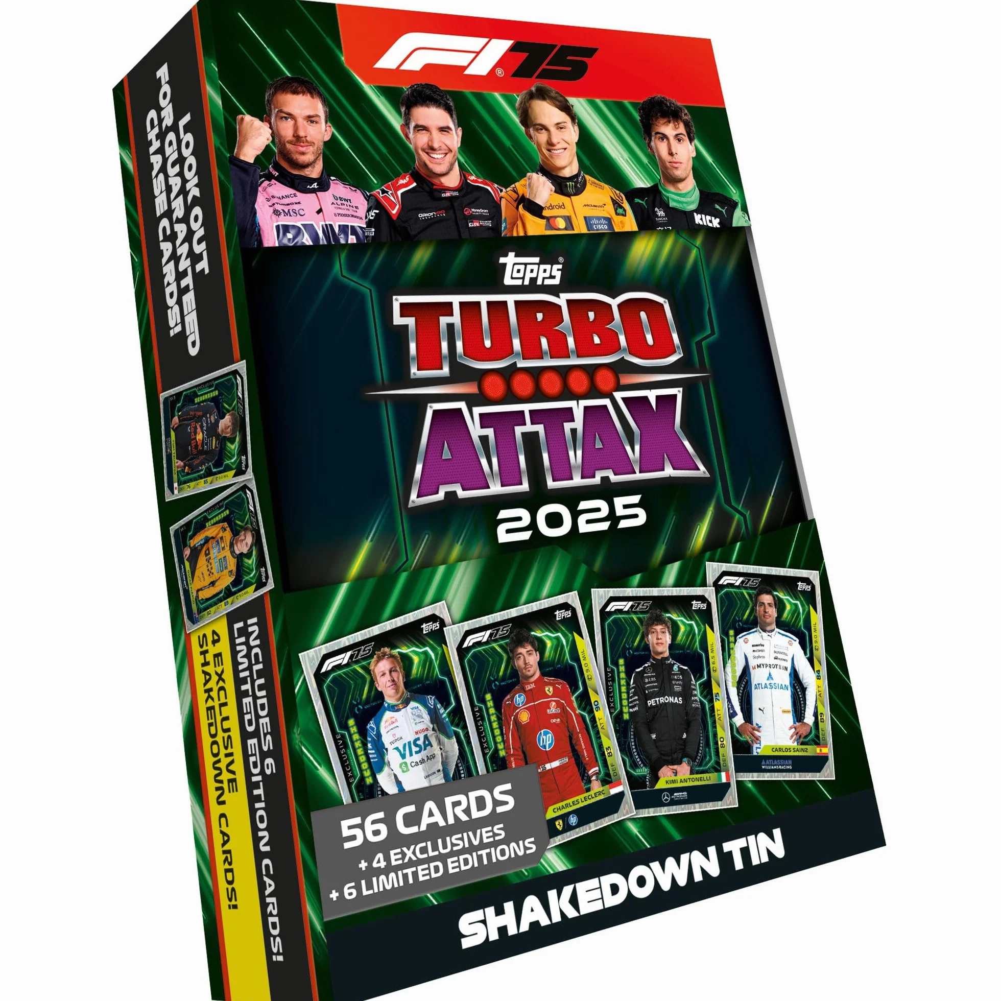 Topps Turbo Attax Formula 1 2025 Mega Tin 66 kart LE Lightning Lids
