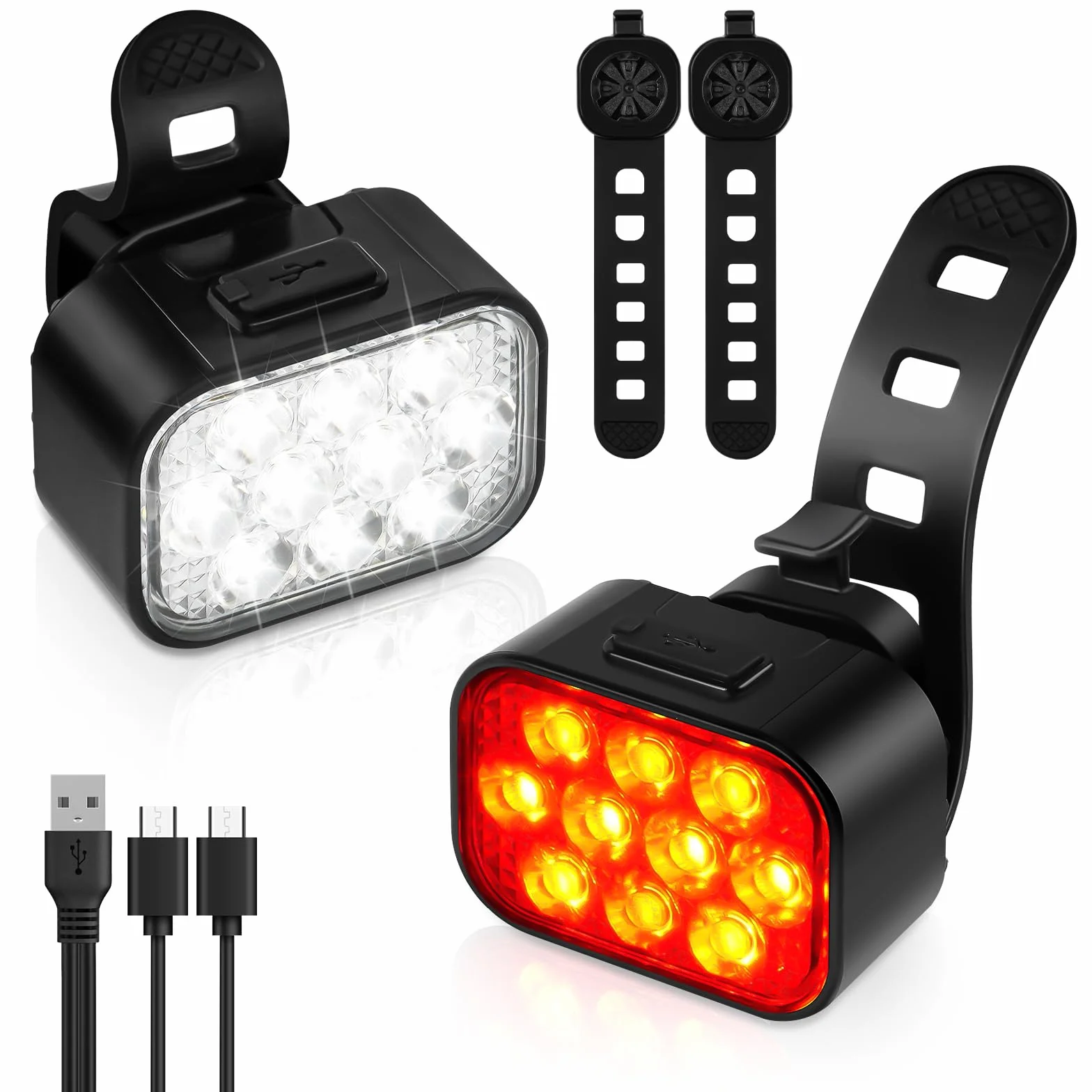 Flintronic Ładowalne światło rowerowe LED z przodu i z tyłu, 8+9 trybów oświetlenia, wodoodporne, szybkie ładowanie