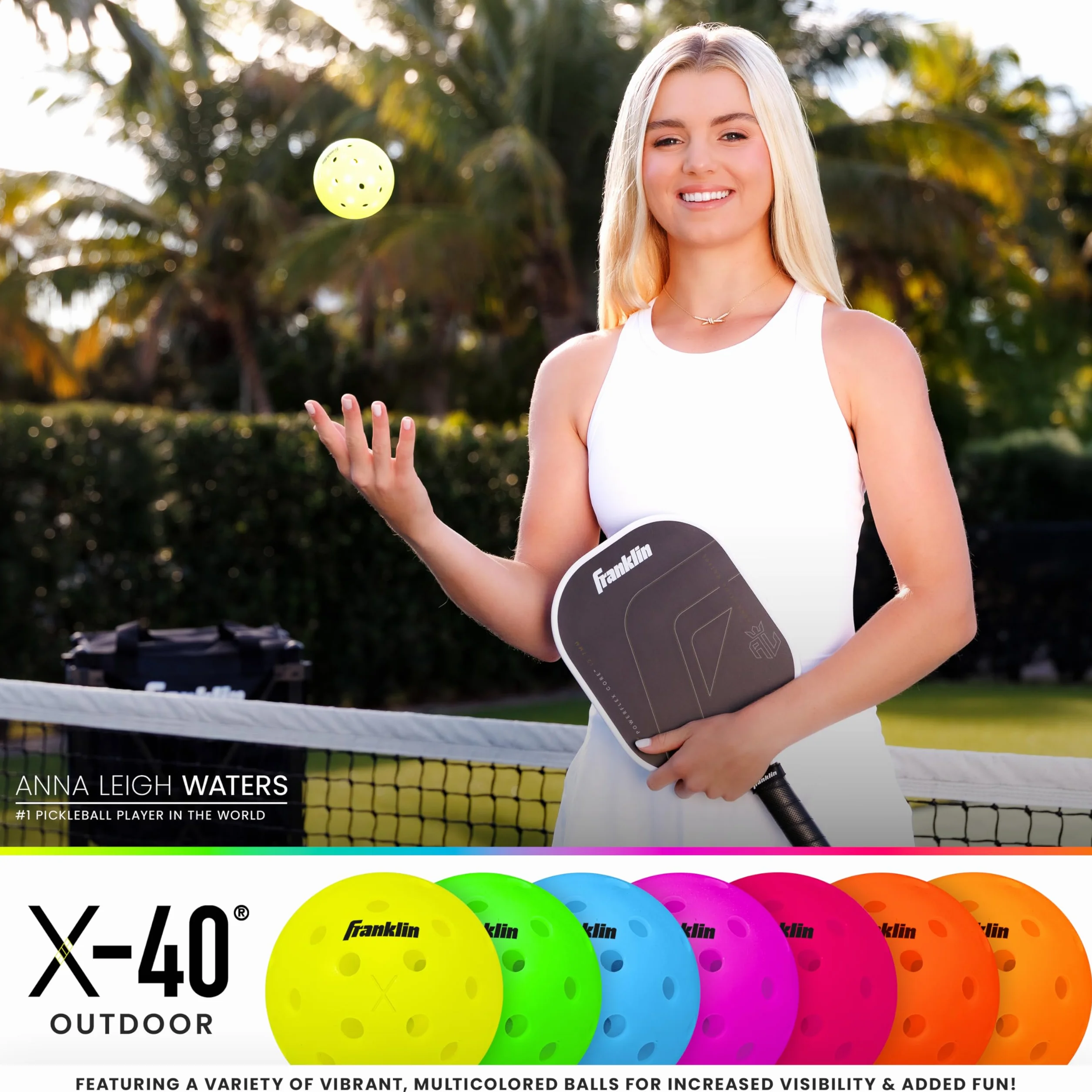 Franklin Sports X-40 Outdoor Pickleballs Oficjalna piłka USA Pickleball, APP Tour + Pickleball US Open – zestaw 3, 12, 36 wiaderek, opakowania zbiorcze 50, 100 + 400 szt. zgodnych z przepisami