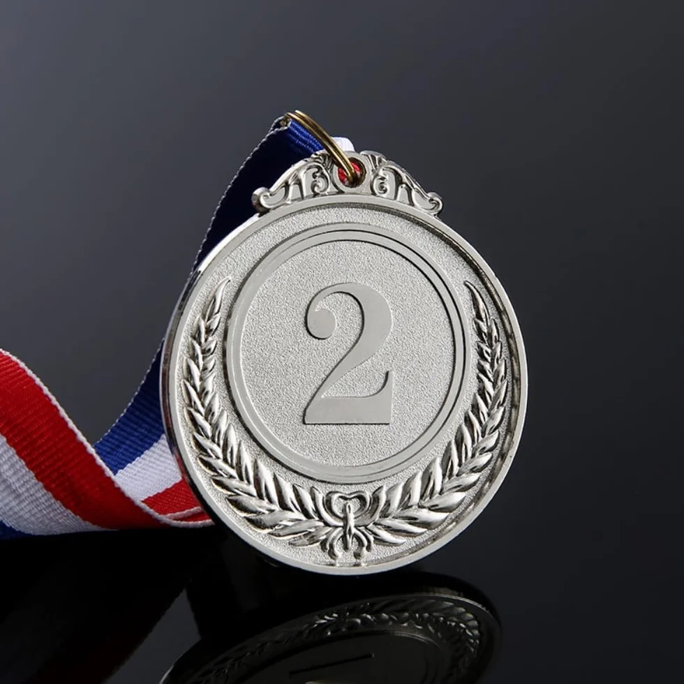 Medale metalowe złoty srebrny brąz 1 2 3 olimpijskie z wstążkami