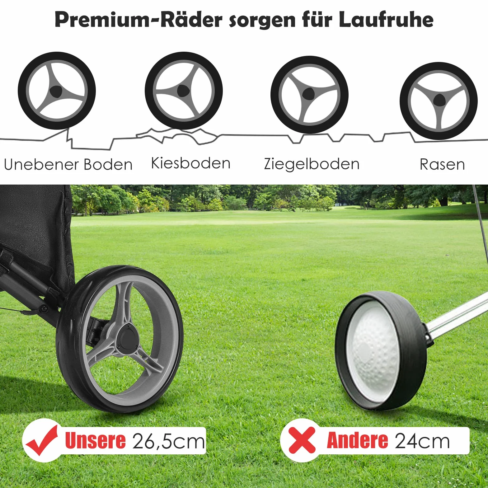 GOPLUS Wózek golfowy, wózek golfowy, 3 koła z regulowanym uchwytem, hamulec nożny, wózek golfowy, składany, z uchwytem na parasol i napoje oraz wodoodporną torbą, wózek golfowy (szary)