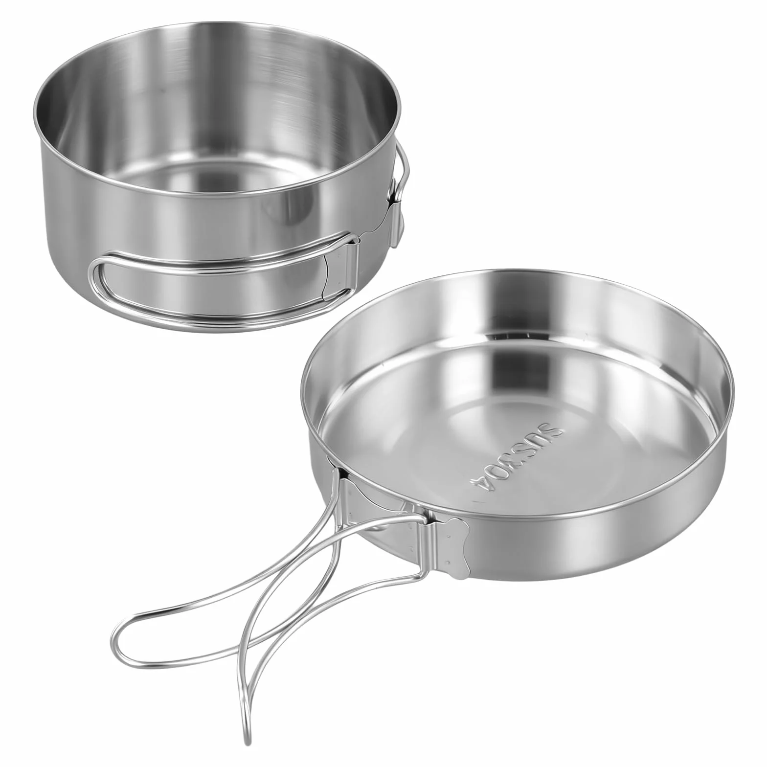 Zestaw naczyń kempingowych 4-częściowy stal nierdzewna 304 garnki 900 ml 600 ml patelnia 450 ml talerze 200 ml