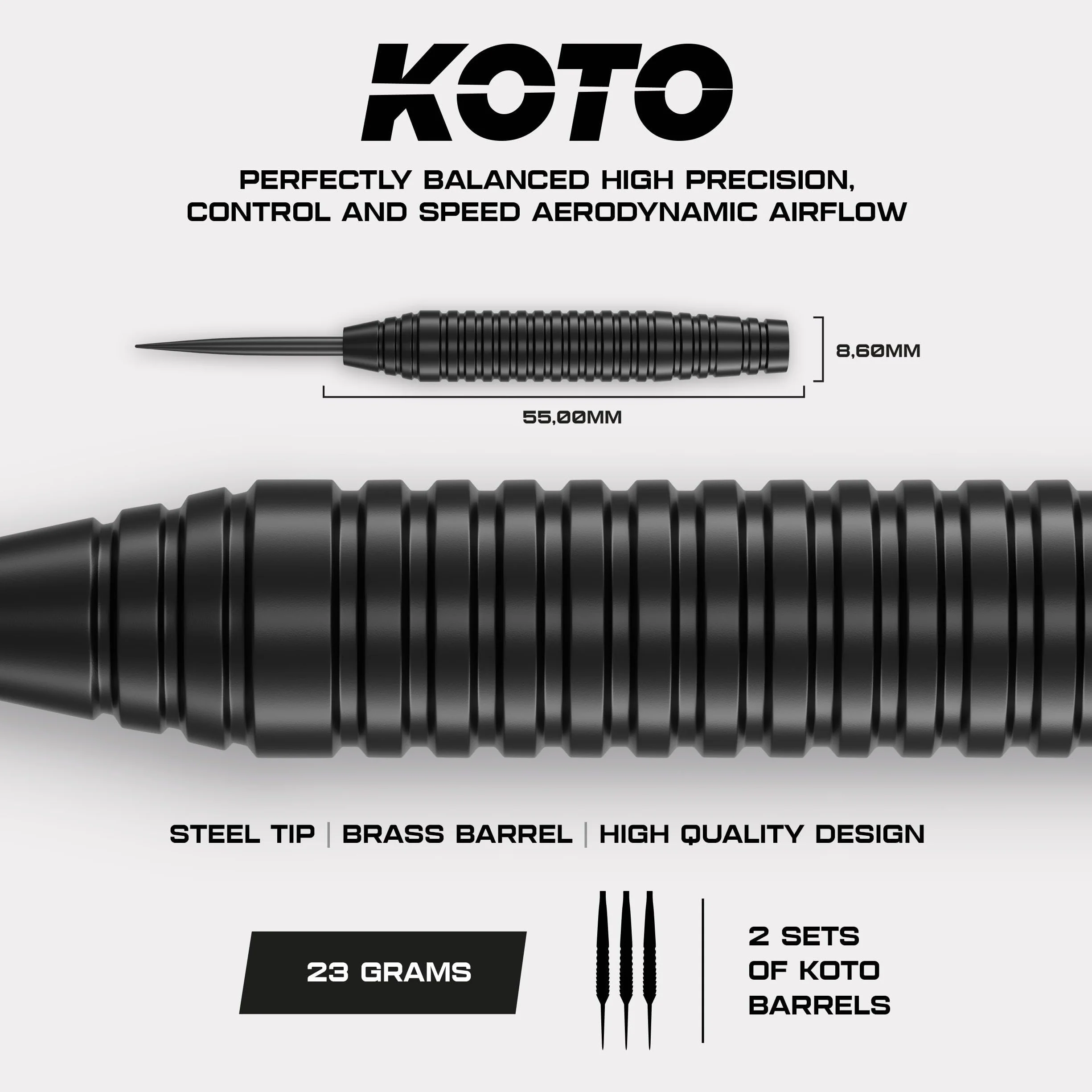 KOTO Zestaw rzutek ze stali nierdzewnej, w zestawie 90 akcesoriów: 2 zestawy stalowych grotów, 6 zestawów shaftów do darta (nylon), piórka o grubości 100 mikronów (55 mm + 8,6 mm), wysokiej jakości