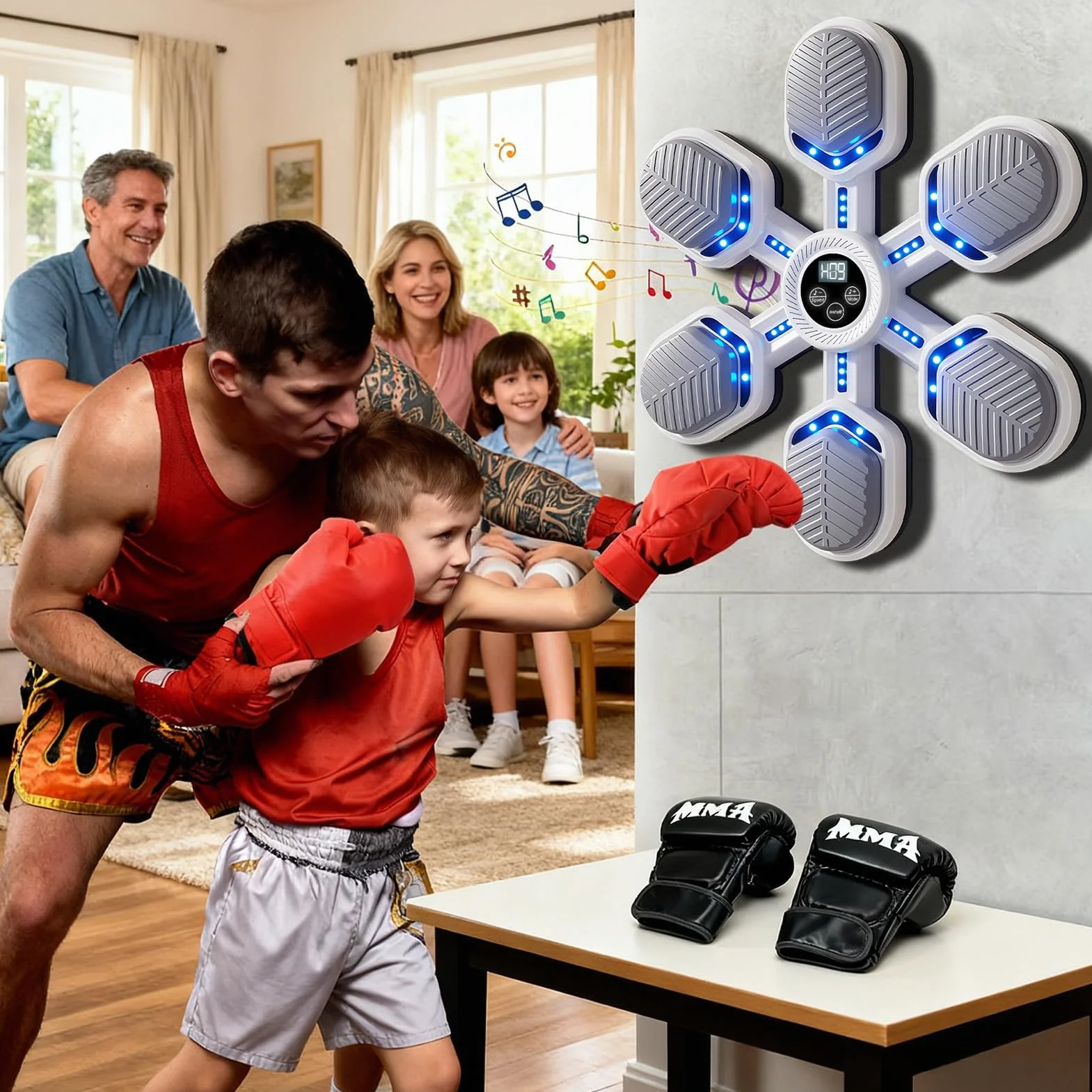 Music Boxing Machine – model ścienny z muzyką Power Boxing, maszyna bokserska Bluetooth z rękawicami bokserskimi, maszyna LED, 9 prędkości, 9 trybów, dla dzieci i dorosłych