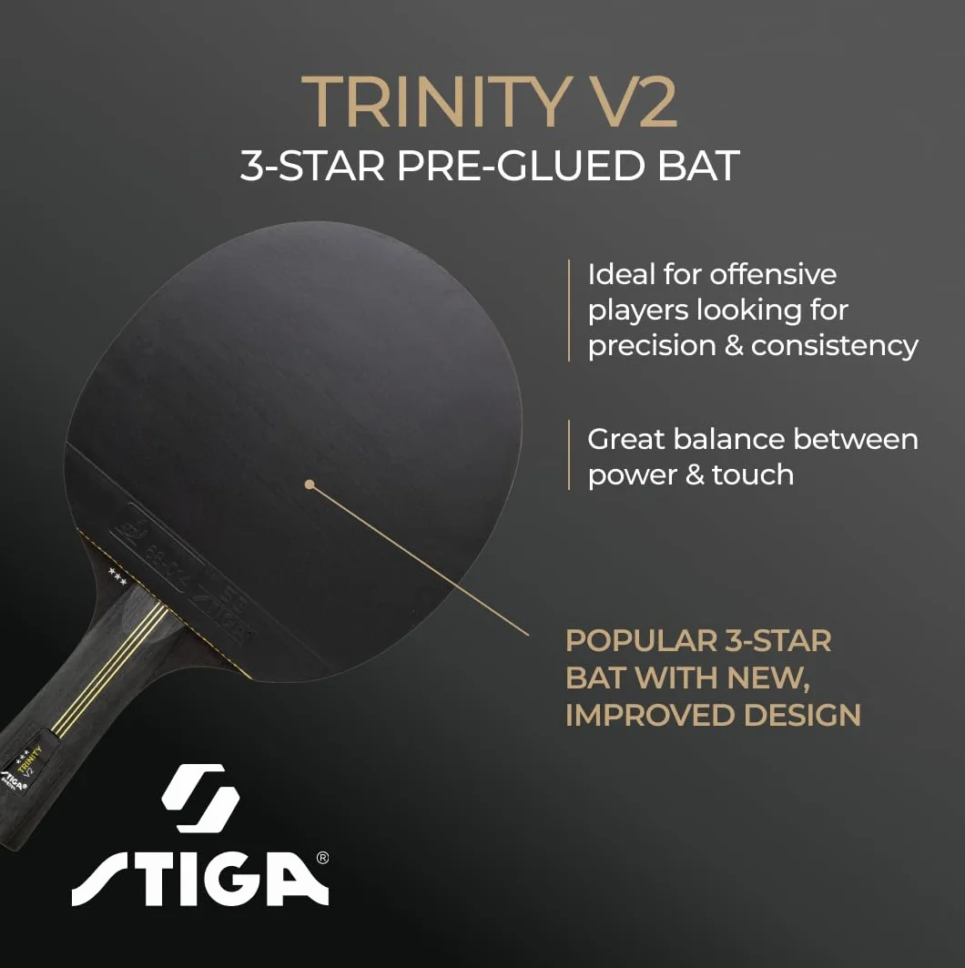 STIGA Trinity V2 kij do tenisa stołowego – 3-gwiazdkowe ostrze, guma zatwierdzona przez ITTF, ergonomiczny uchwyt, dla ofensywnych graczy