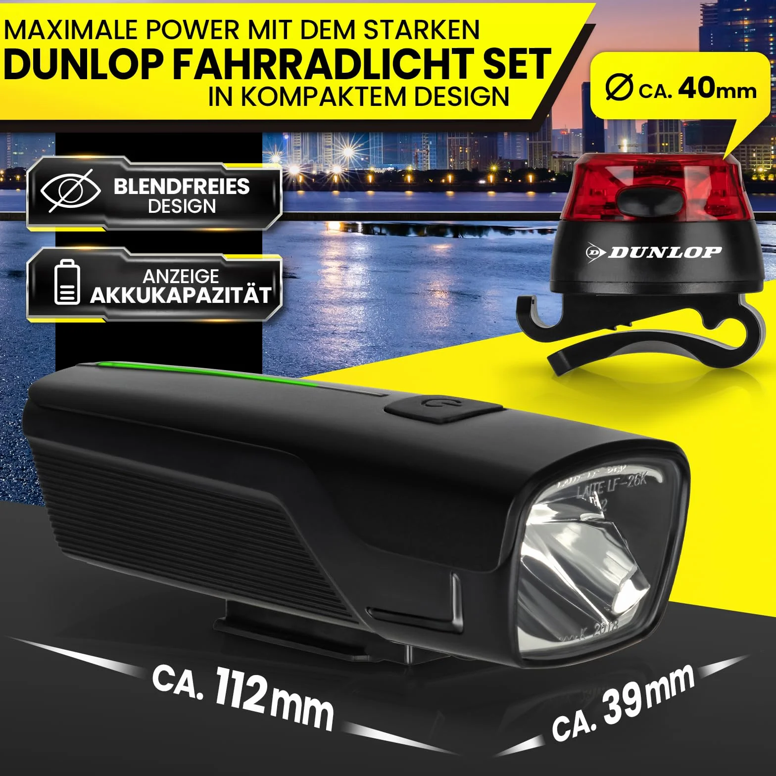 DUNLOP OSRAM zestaw świateł rowerowych LED przednia i tylna, czarny