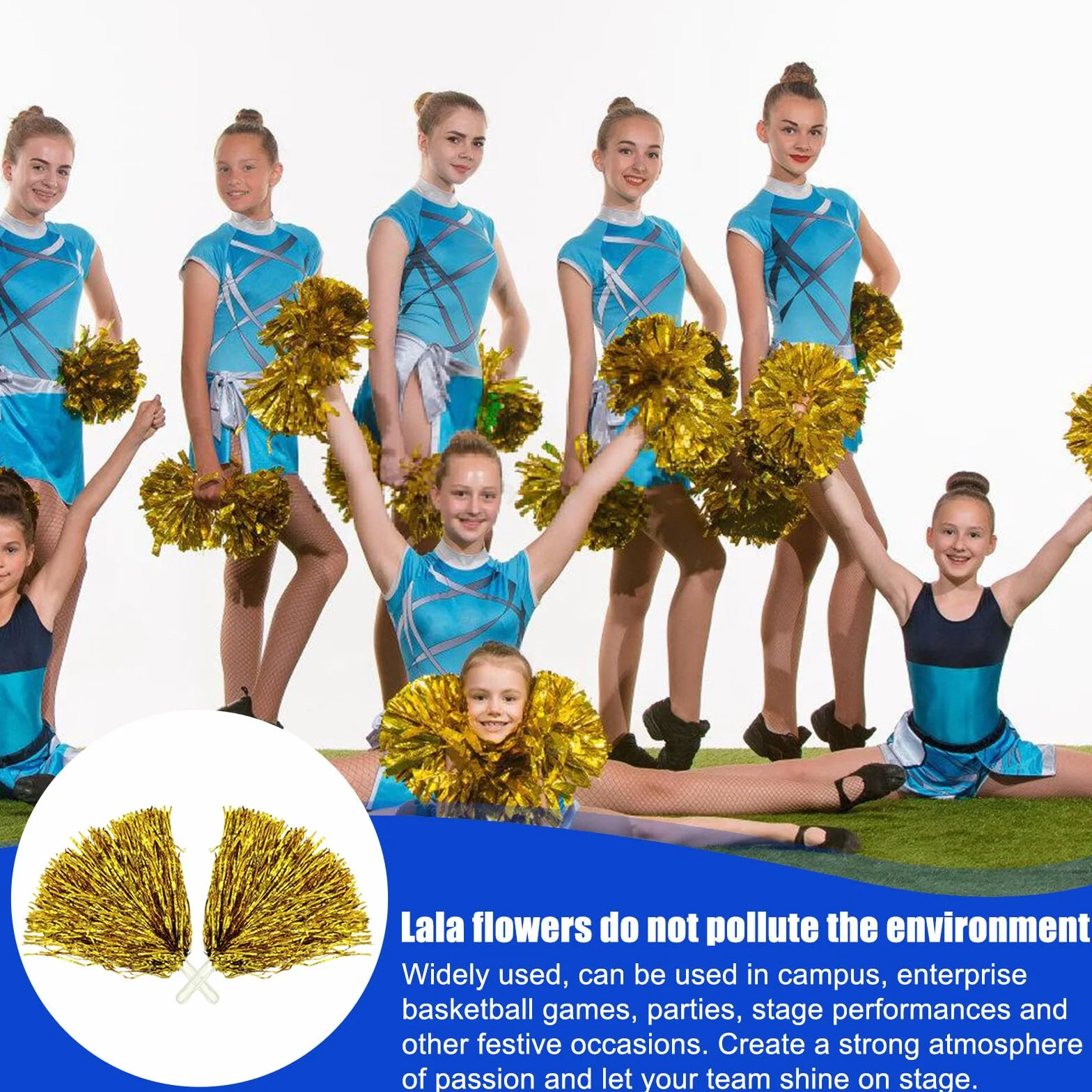 Pompony sportowe do cheerleaderek – 12 sztuk, złote