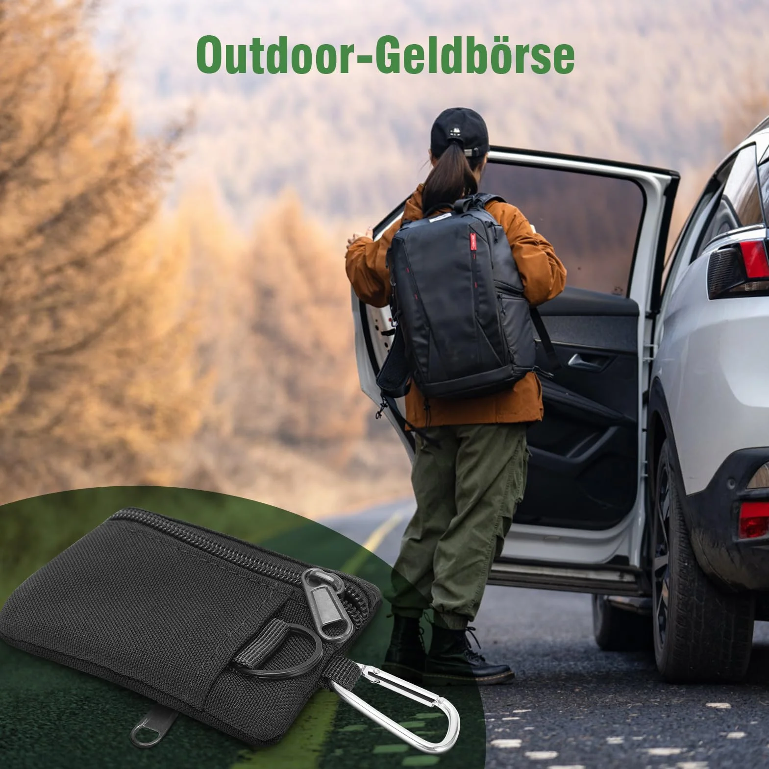 Mini Molle Pouch Bag, Outdoor Coin Purse With Carbiner, Camping Zipper Portable Bag For Outdoor(Czarny)