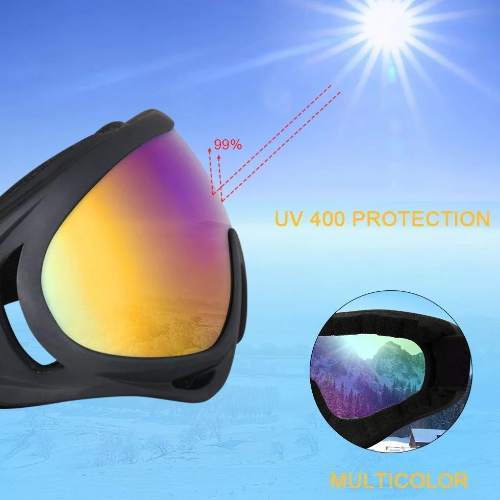 Vicloon Unisex gogle śnieżne wiatroszczelne 100% ochrona przed promieniowaniem UV, jazda na rowerze motocykl skutery śnieżne gogle narciarskie, sporty na świeżym powietrzu okulary narciarskie