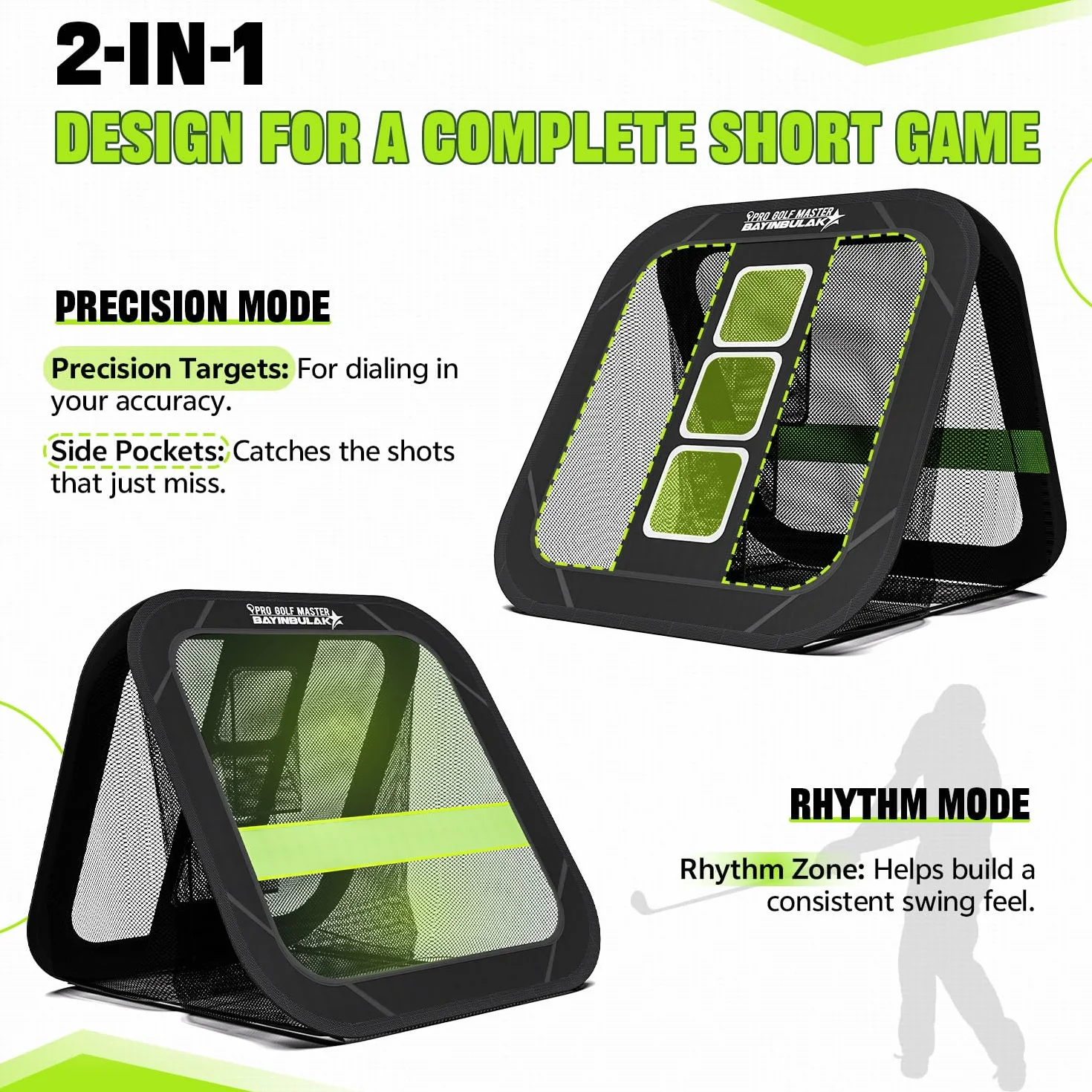 BAYINBULAK 2 w 1 Golf Chipping Practice Net Backyard Driving 2,5'×2.5' Akcesoria golfowe dla mężczyzn Prezent, 1 opakowanie