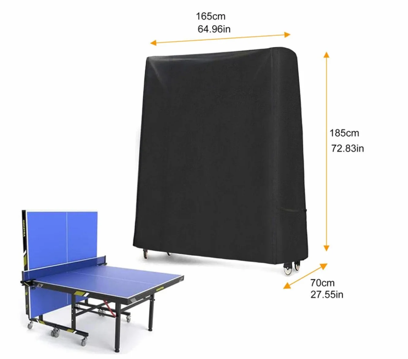 AMSAMOTION Pokrowiec na stół do tenisa stołowego Ping Pong Pokrowiec ochronny Heavy Duty Wodoodporny Wiatroszczelny Anty-UV Oxford Tkanina Ochronna na zewnątrz 165 × 70 × 185 cm